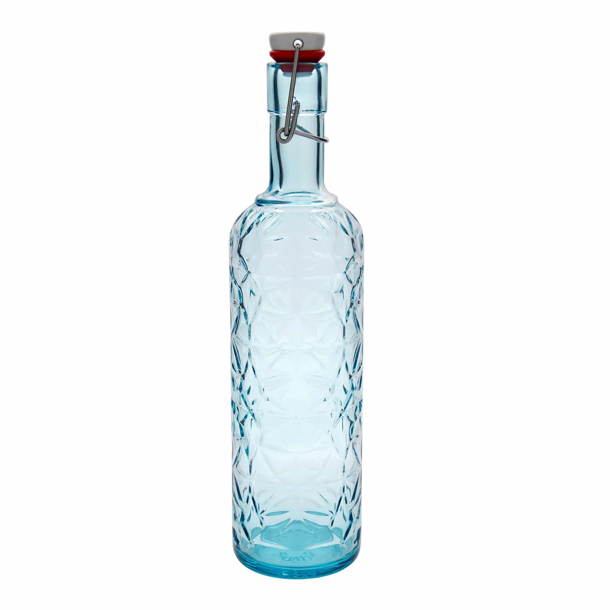 1.000 ml skleněná láhev „Oriente“, azurově modrá, hrdlo: uzávěr s pákou