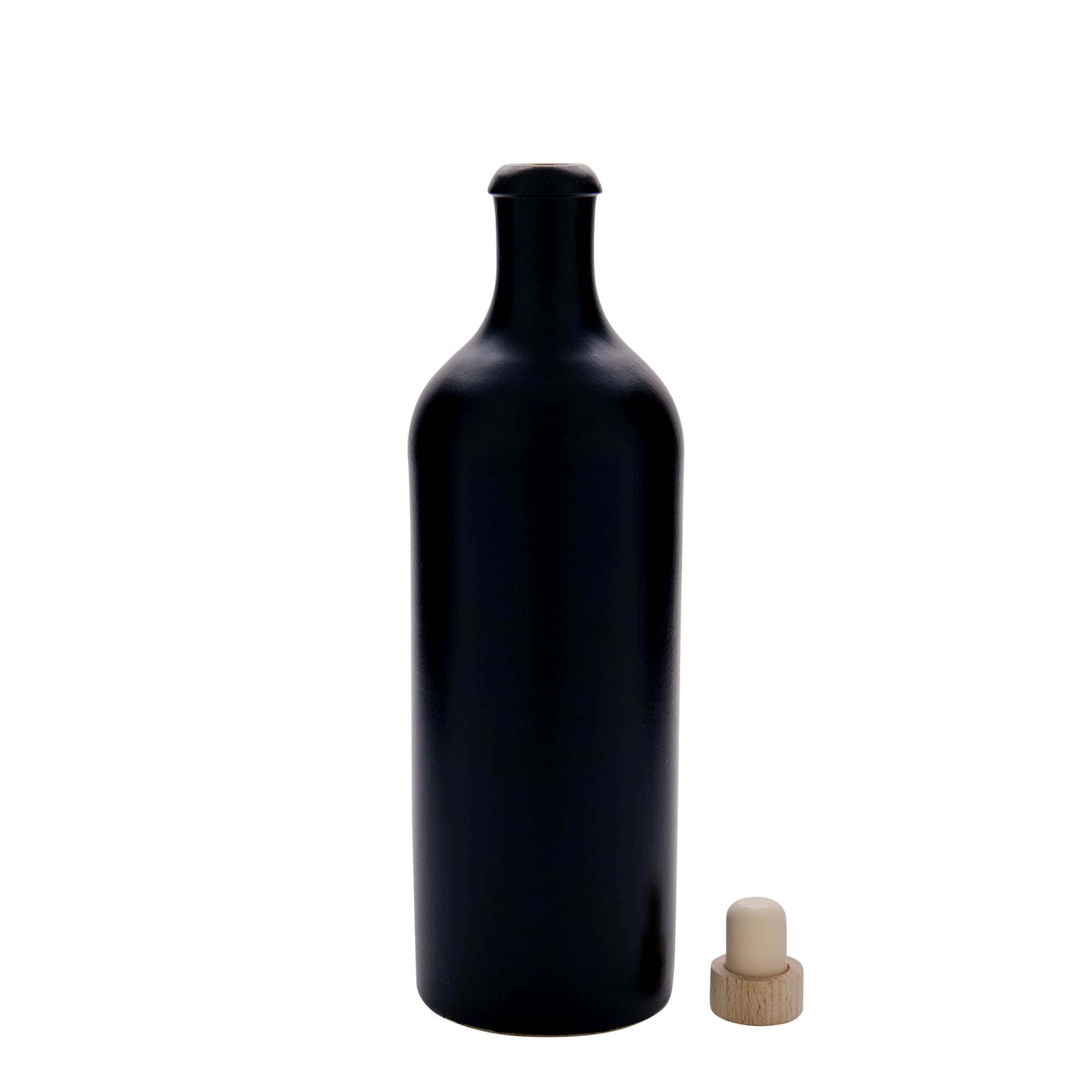 Hliněný džbán 750 ml, keramika, černý, uzávěr: korek