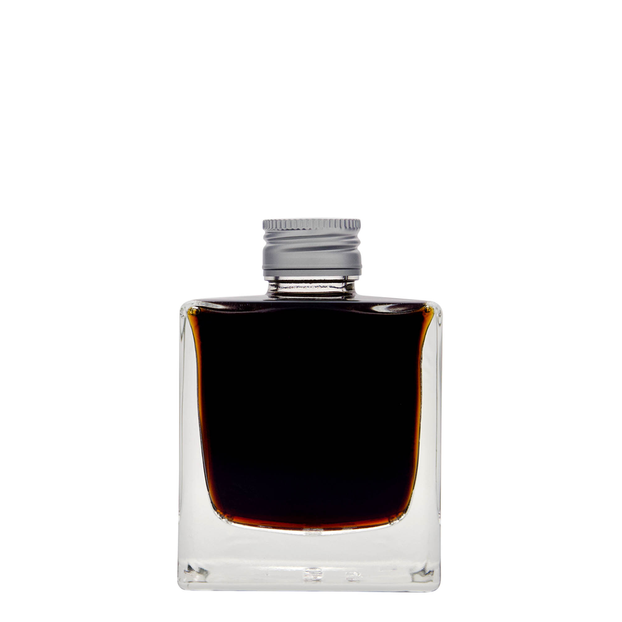 200 ml skleněná láhev 'Cube', čtvercová, hrdlo: PP 28