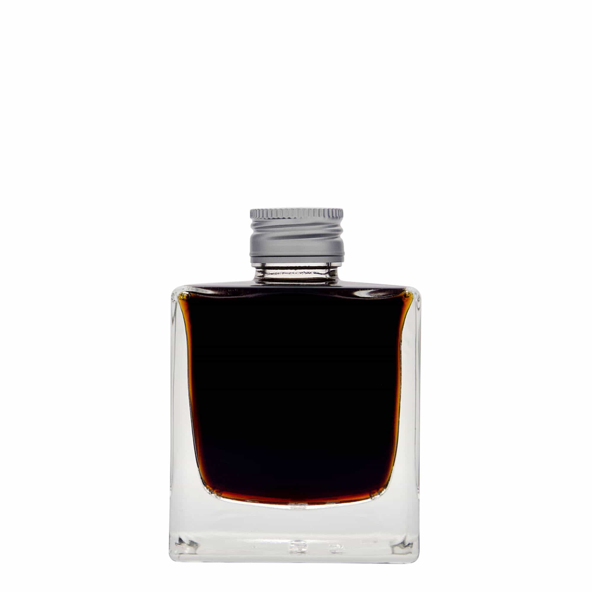 200 ml skleněná láhev 'Cube', čtvercová, hrdlo: PP 28