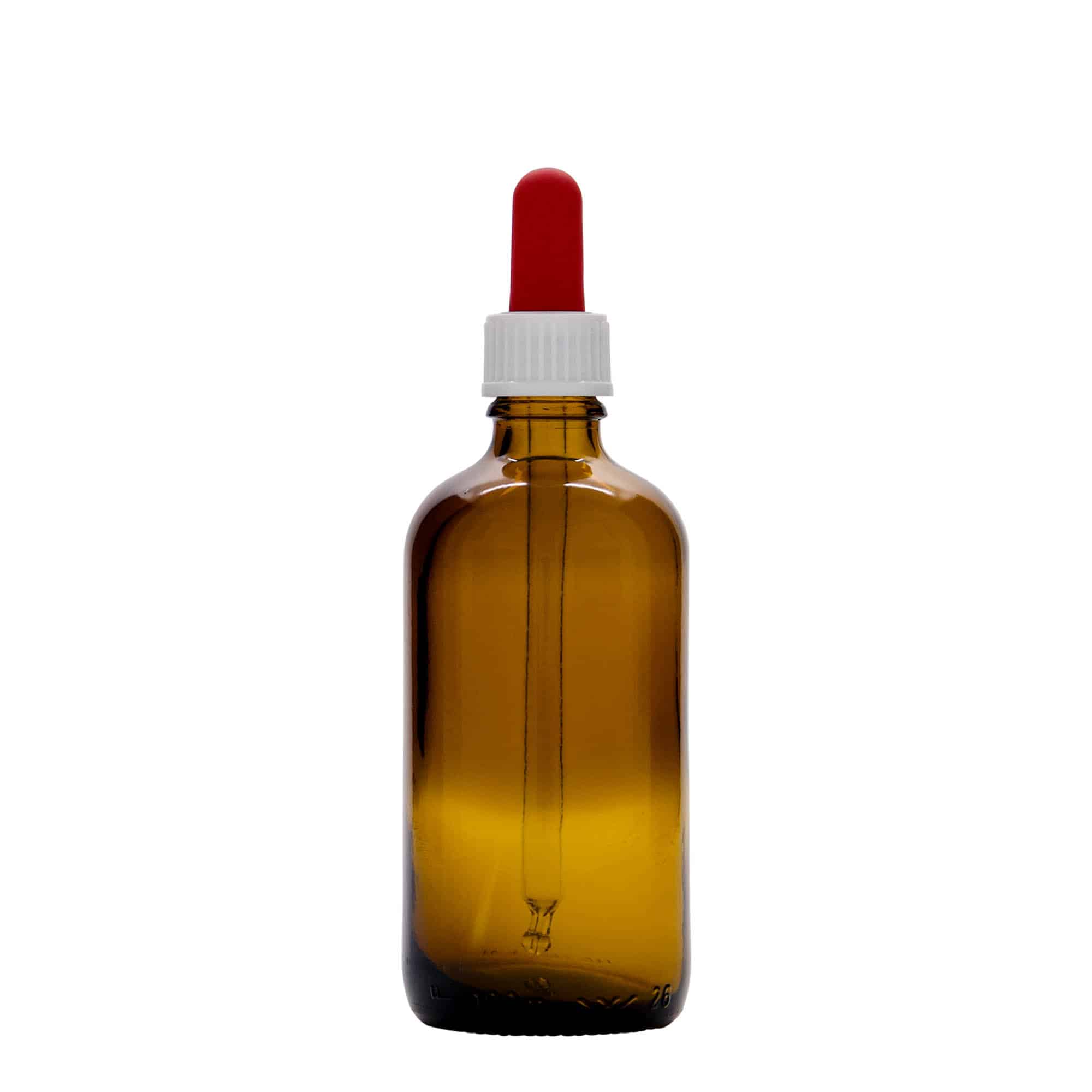 Lahvička na léky s pipetou 100 ml, sklo, hnědočervená, ústí: DIN 18