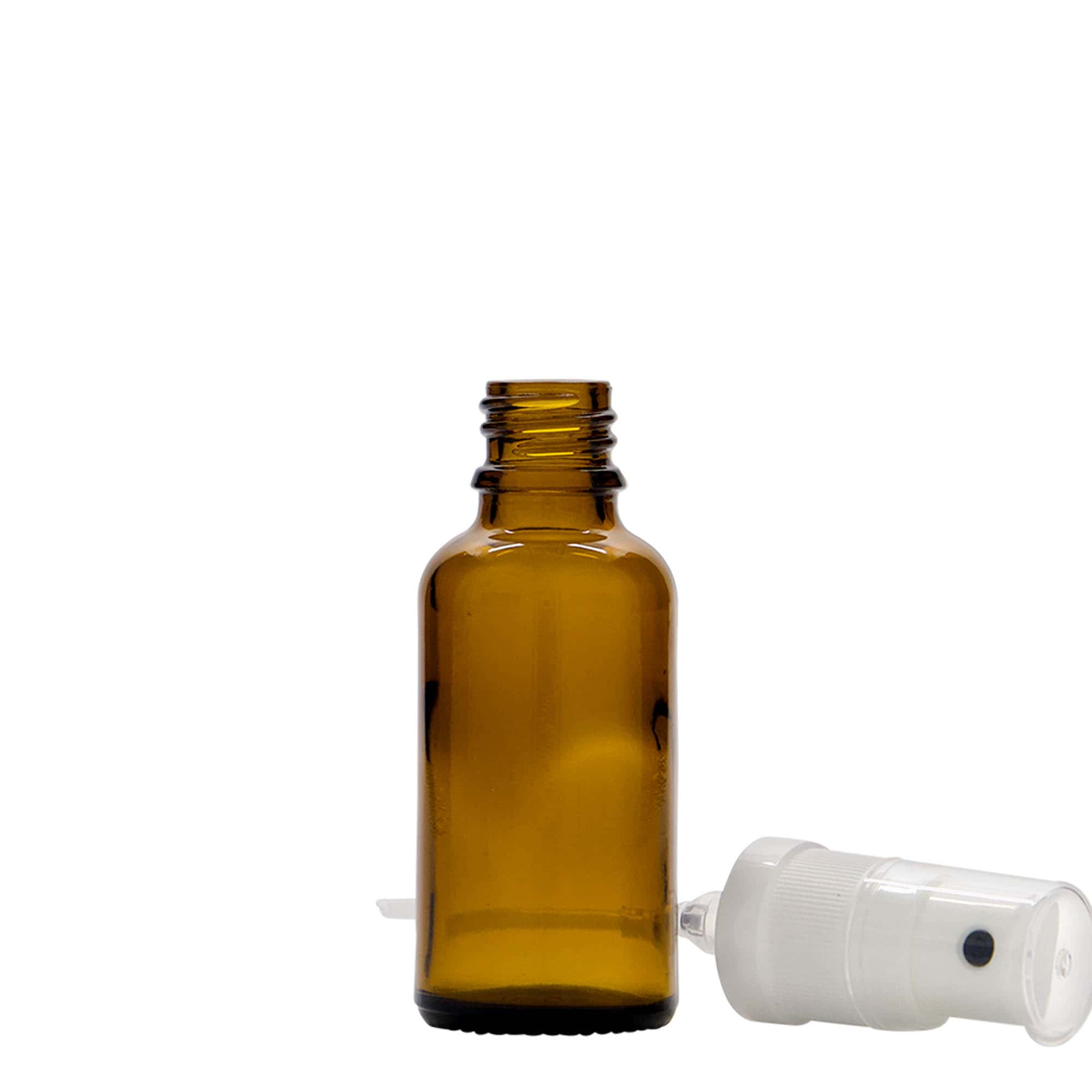 30 ml lékovka se sprejem, sklo, hnědá, hrdlo: DIN 18 30 ml lékovka se sprejem, sklo, hnědá, hrdlo: DIN 18
