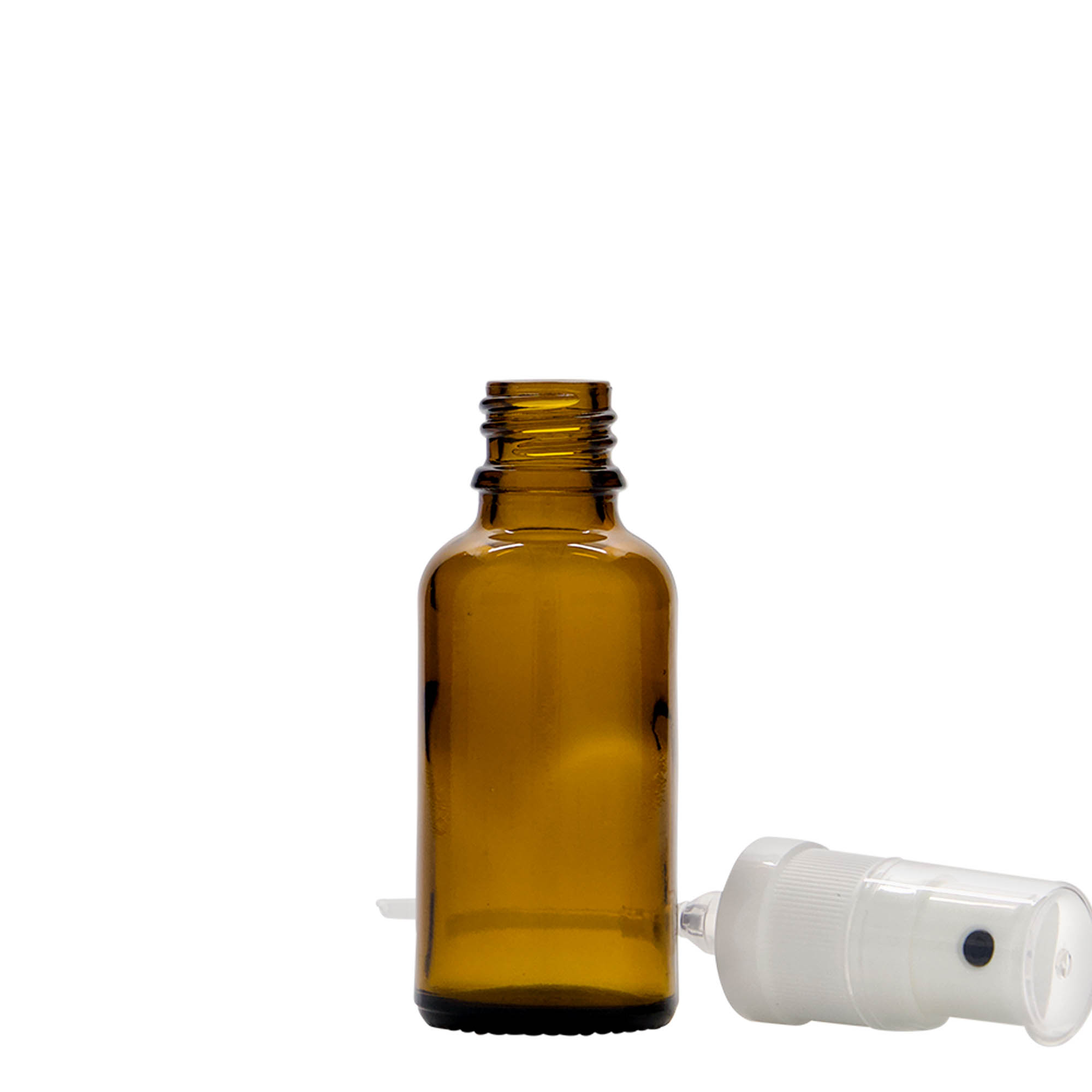 30 ml lékovka se sprejem, sklo, hnědá, hrdlo: DIN 18 30 ml lékovka se sprejem, sklo, hnědá, hrdlo: DIN 18