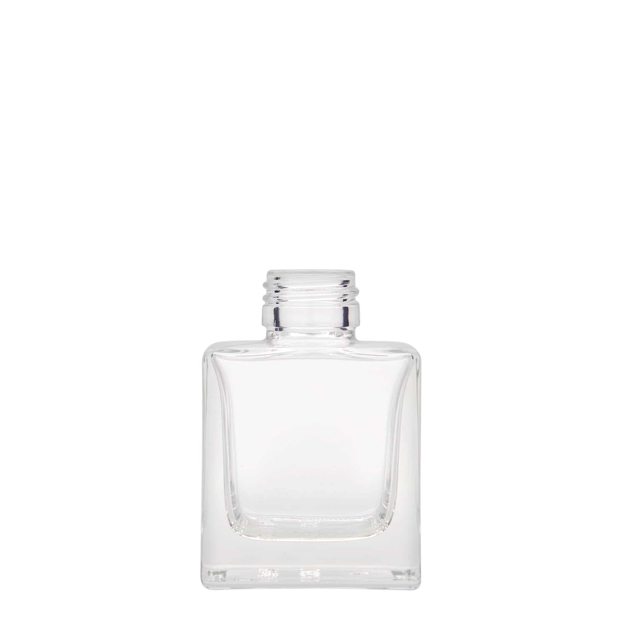Skleněná lahev 100 ml 'Cube', čtvercová, uzávěr: PP 28