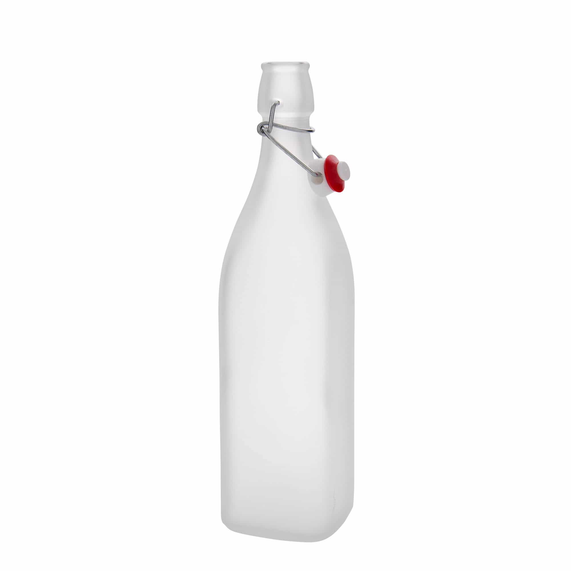 Skleněná lahev 1000 ml , 'Swing', čtvercová, bílá, uzávěr: třmenový uzávěr