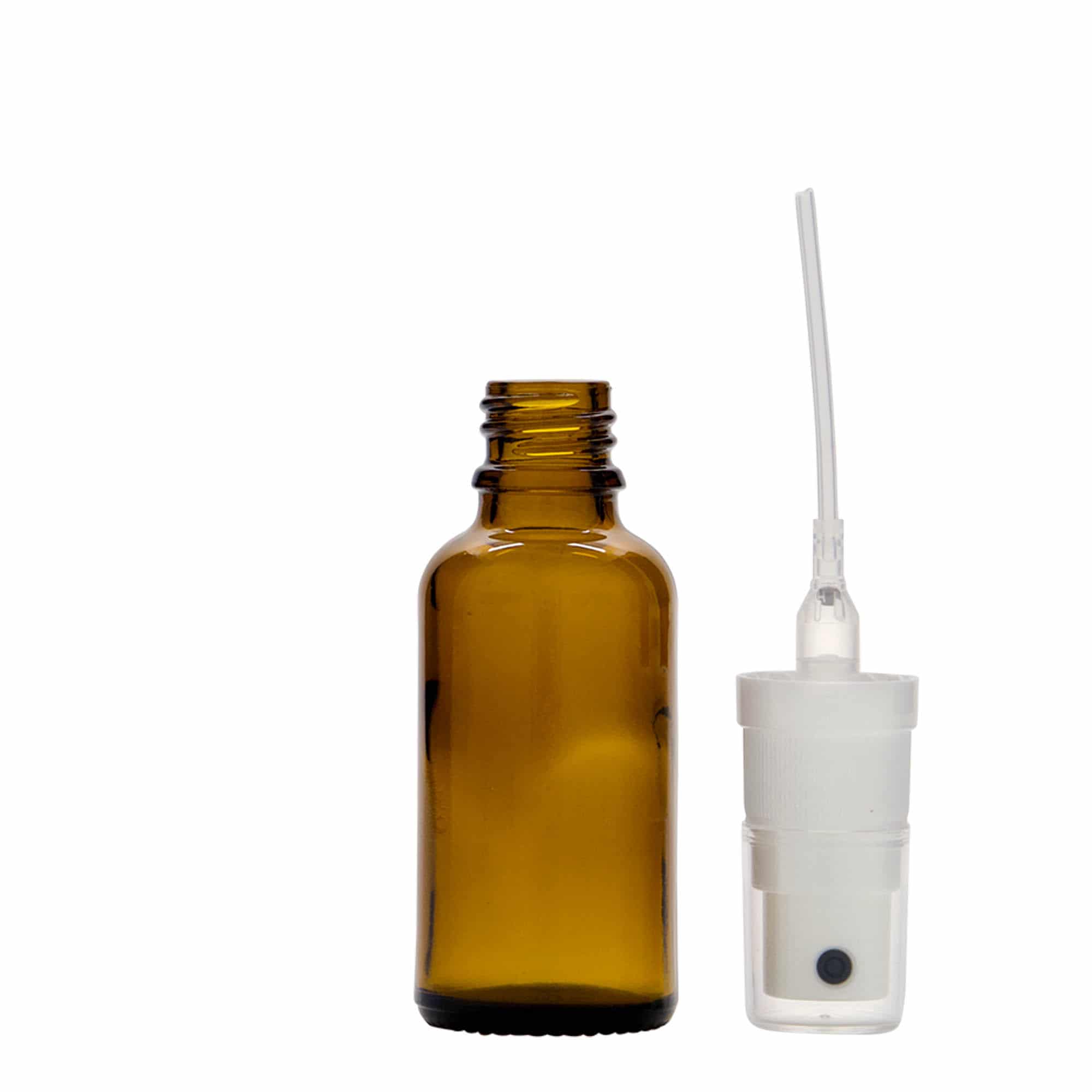 Lahvička na léky s rozprašovačem 30 ml, sklo, hnědá, ústí: DIN 18