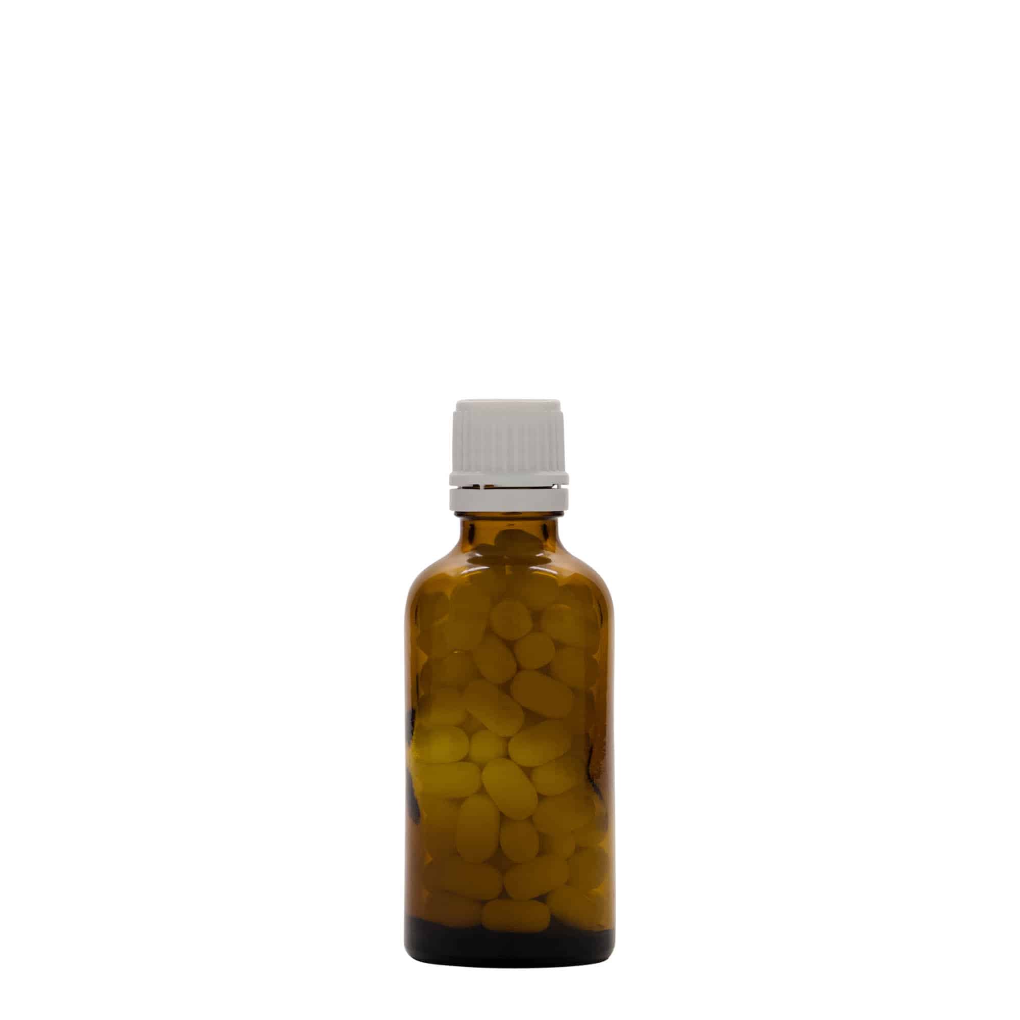 50 ml lékárenská lahvička, sklo, hnědá, hrdlo: DIN 18