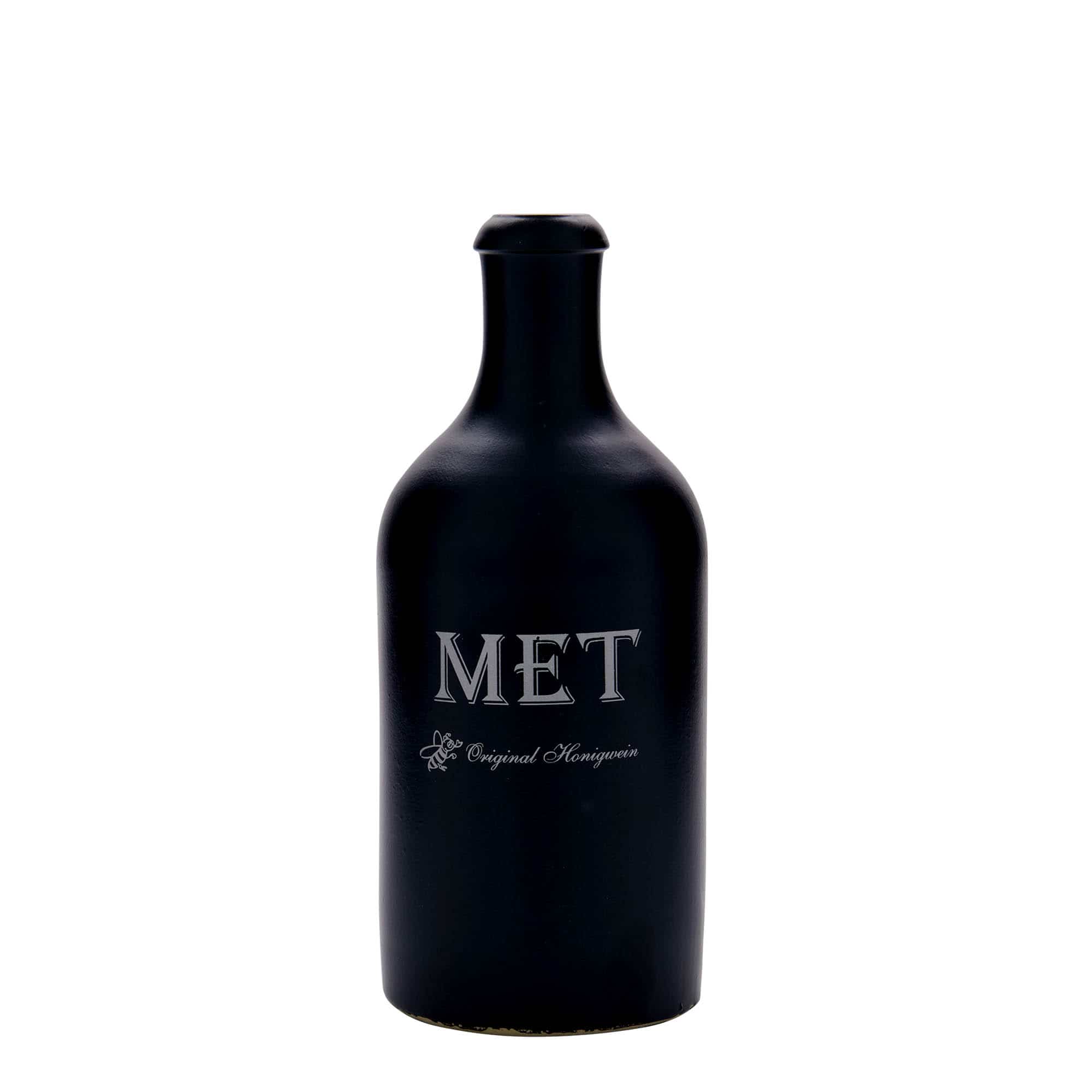 Hliněný džbán 500 ml, motiv: Medovina, keramika, černý, uzávěr: korek