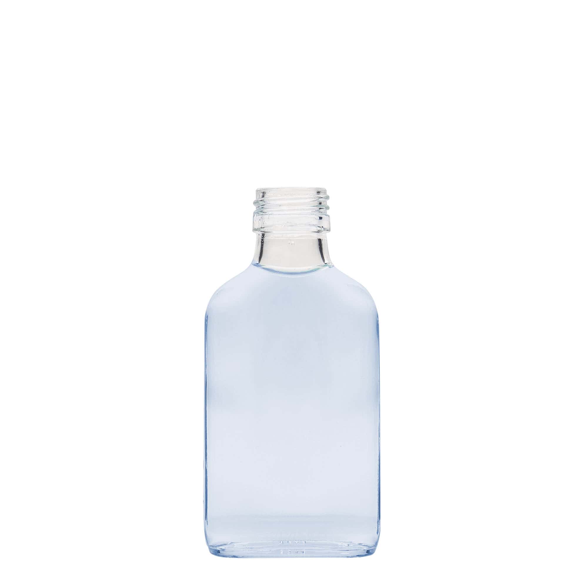 100 ml kapesní lahvička, obdélníková, sklo, hrdlo: PP 28