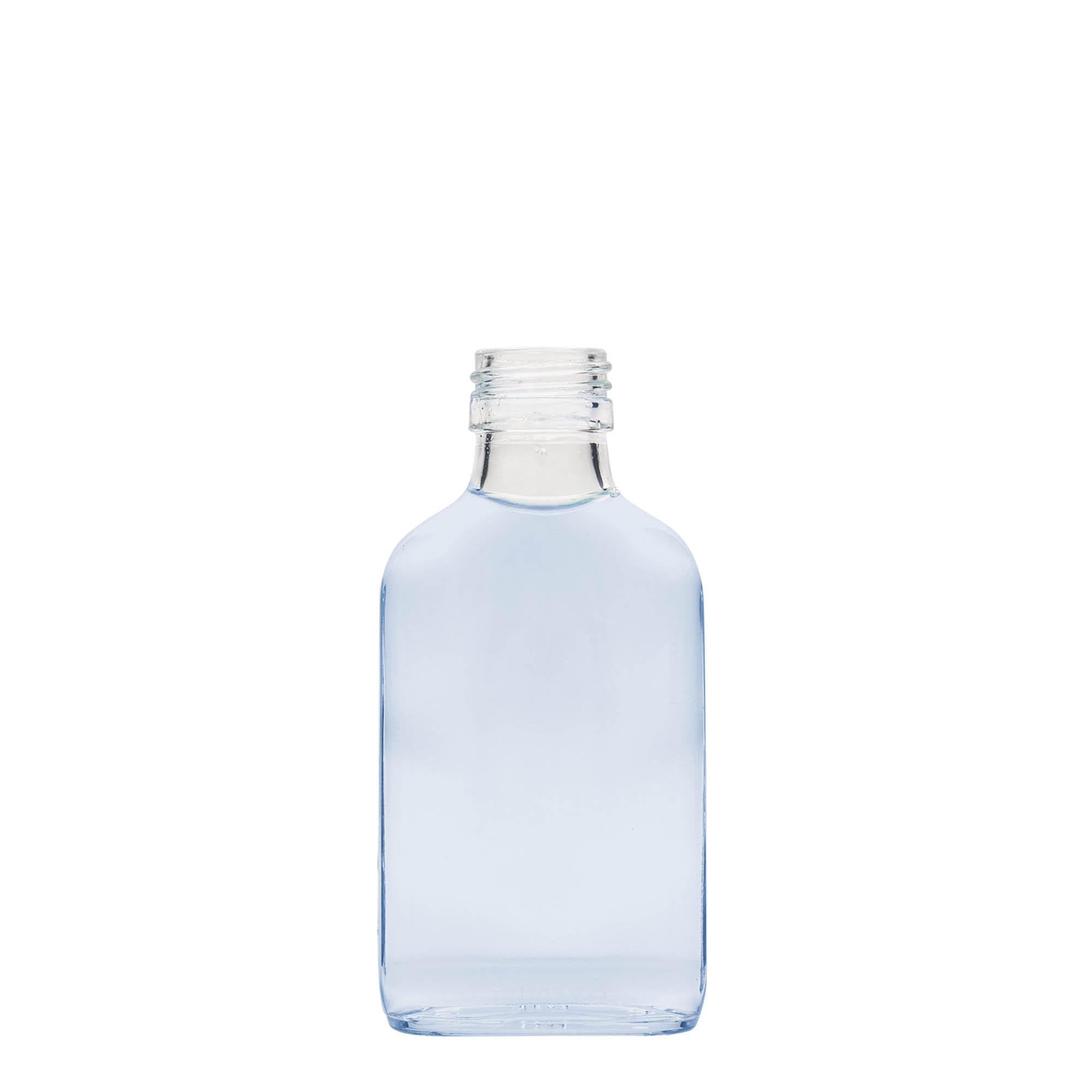 100 ml kapesní lahvička, obdélníková, sklo, hrdlo: PP 28