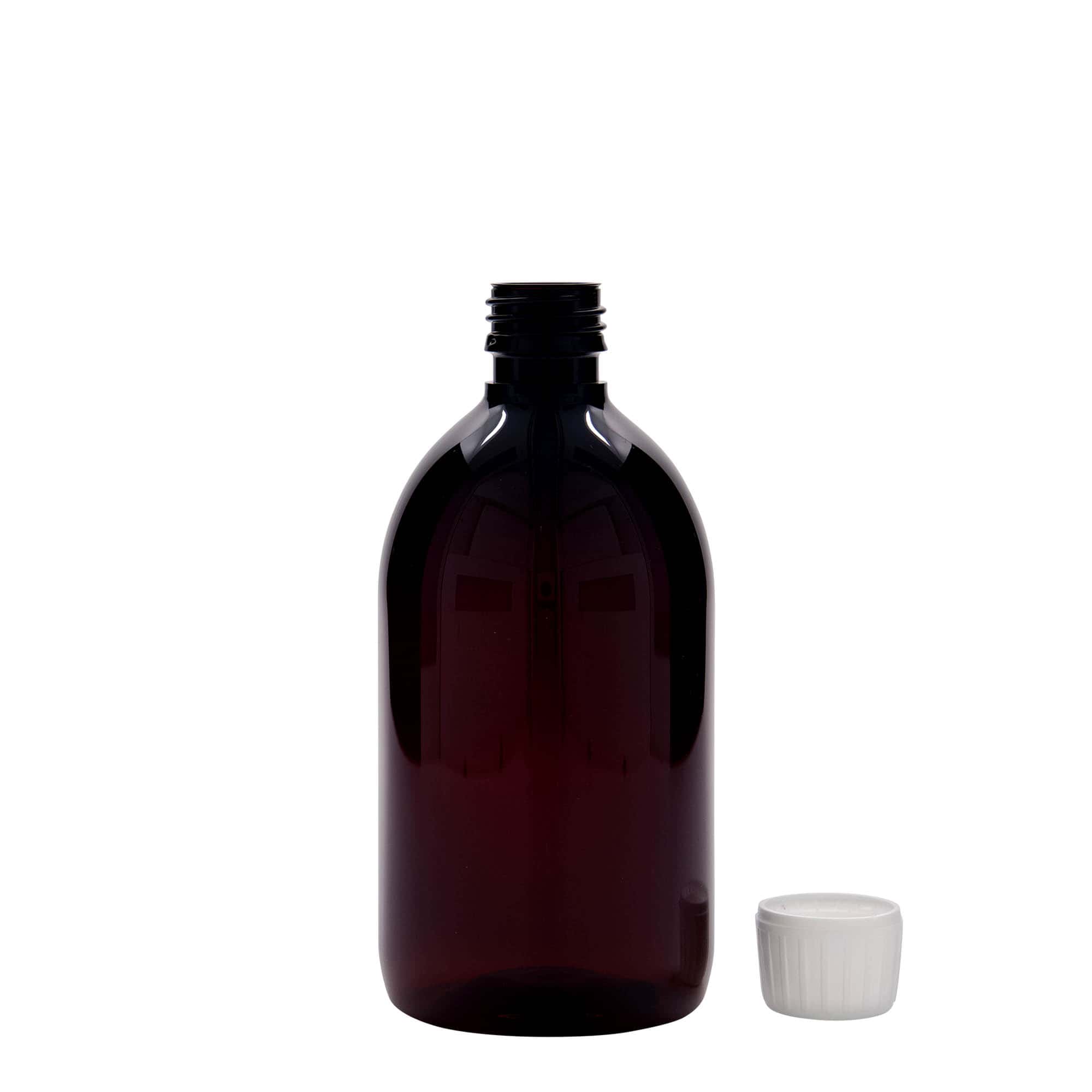 Lékovka PET 500 ml, hnědá, plast, ústí: PP 28