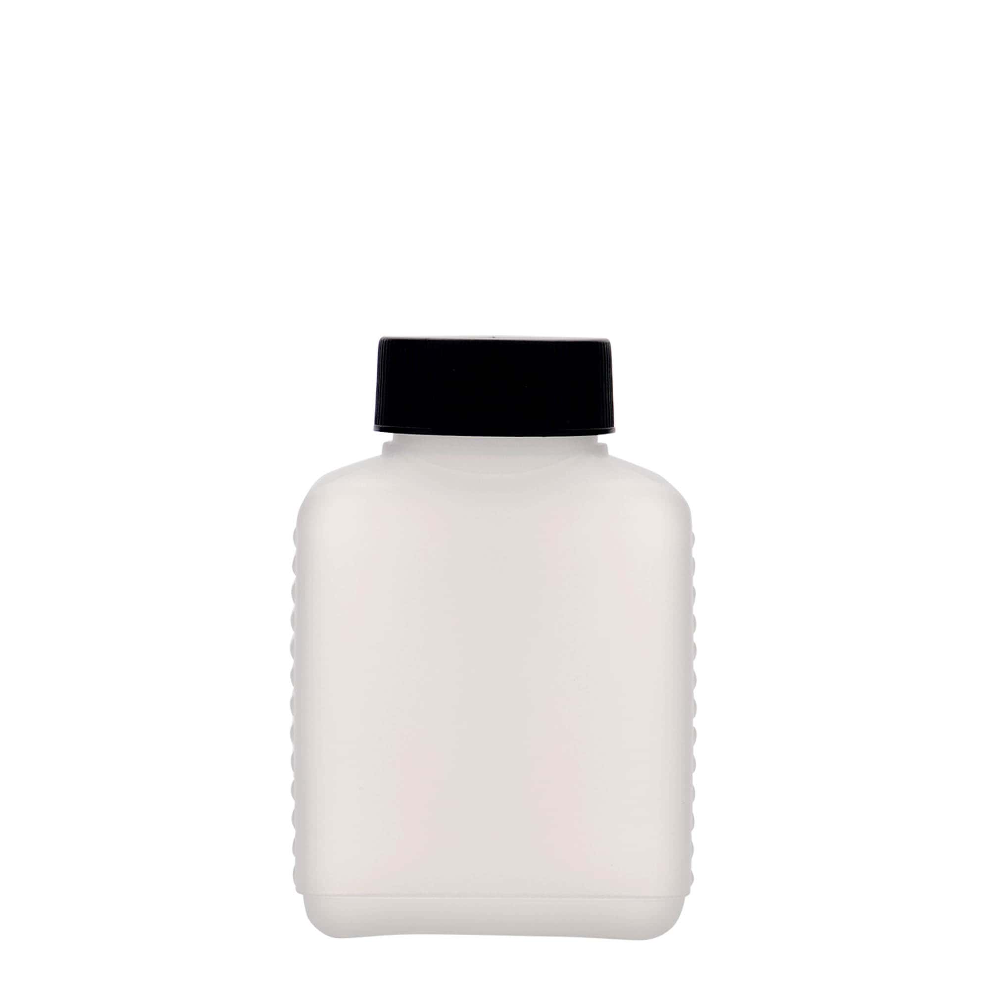 250 ml širokohrdlá láhev, obdélníková, HDPE plast, přírodní, hrdlo: DIN 40 EPE