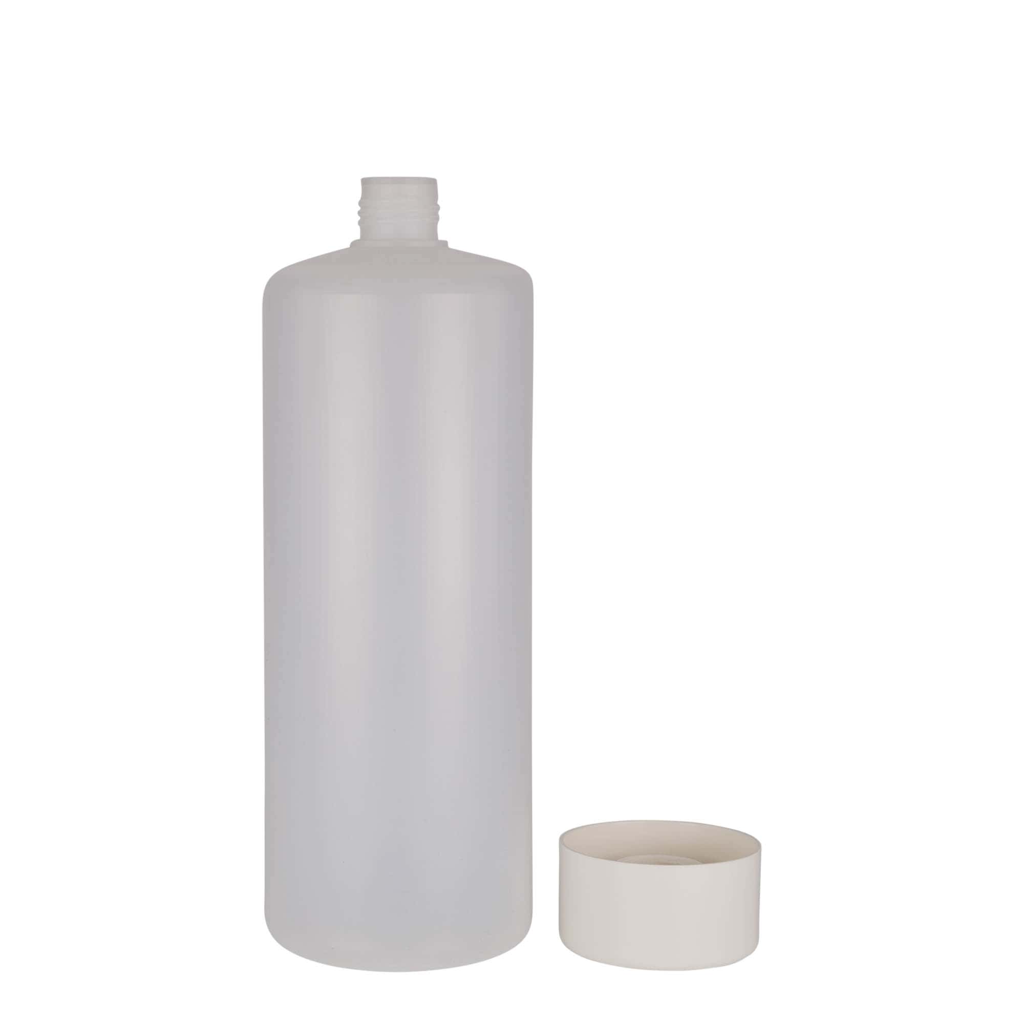 Kulatá lahev 1000 ml, plast PE, přírodní, uzávěr: šroubovací uzávěr