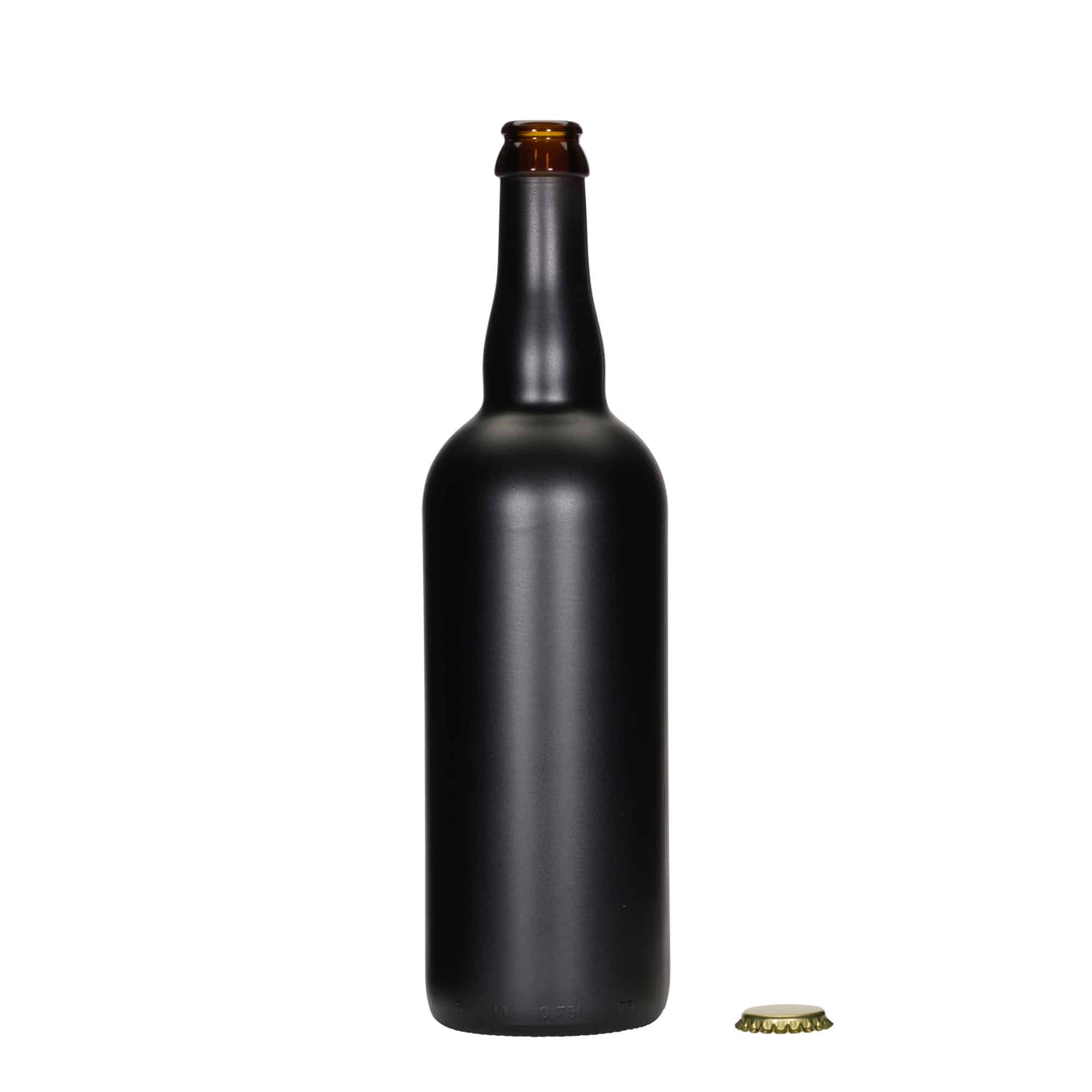 750 ml pivní láhev Belgie, sklo, černá, hrdlo: korunkový uzávěr