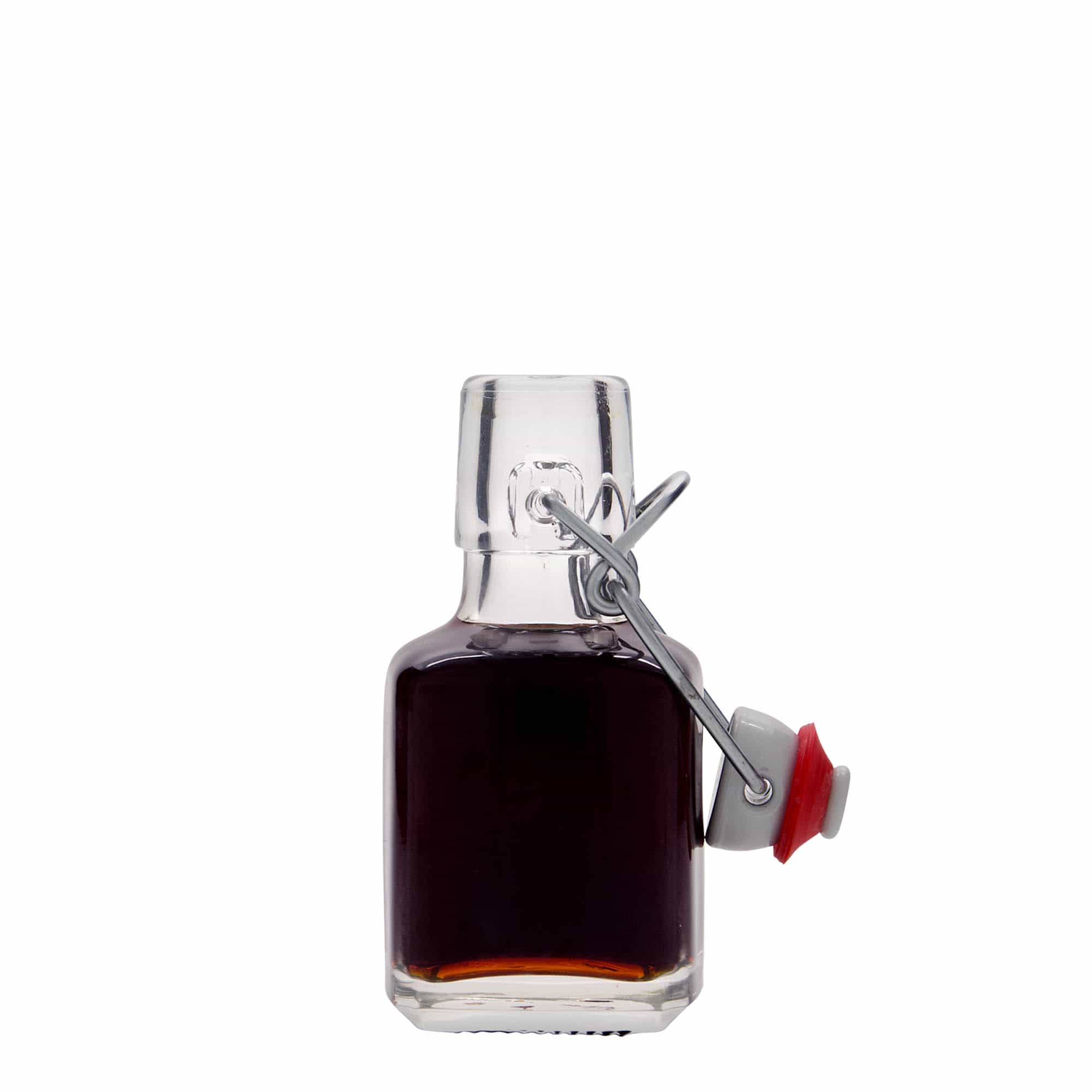 100 ml skleněná lahvička 'Kubica', čtvercová, hrdlo: pákové uzávěr 100 ml skleněná lahvička 'Kubica', čtvercová, hrdlo: pákové uzávěr