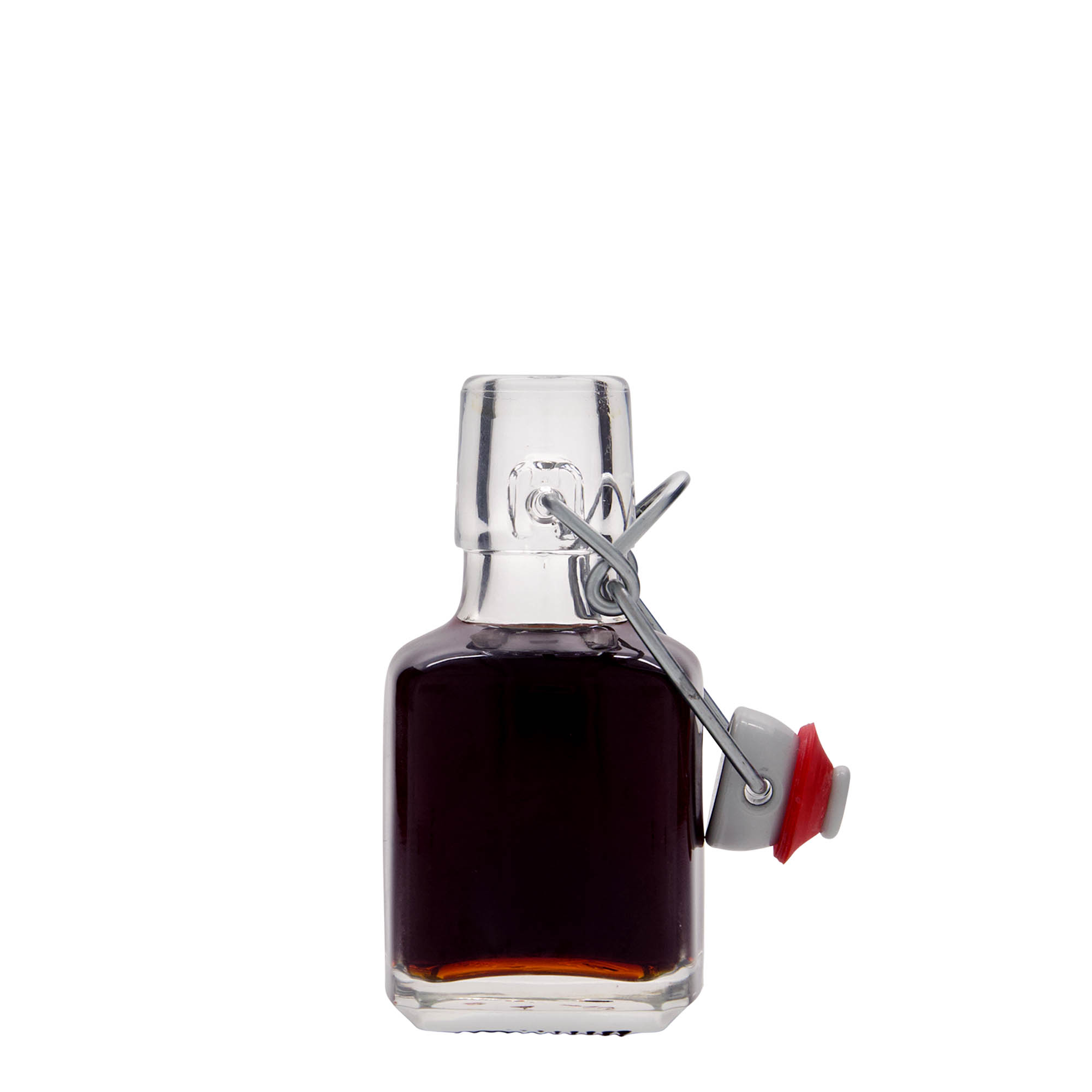 100 ml skleněná lahvička 'Kubica', čtvercová, hrdlo: pákové uzávěr 100 ml skleněná lahvička 'Kubica', čtvercová, hrdlo: pákové uzávěr