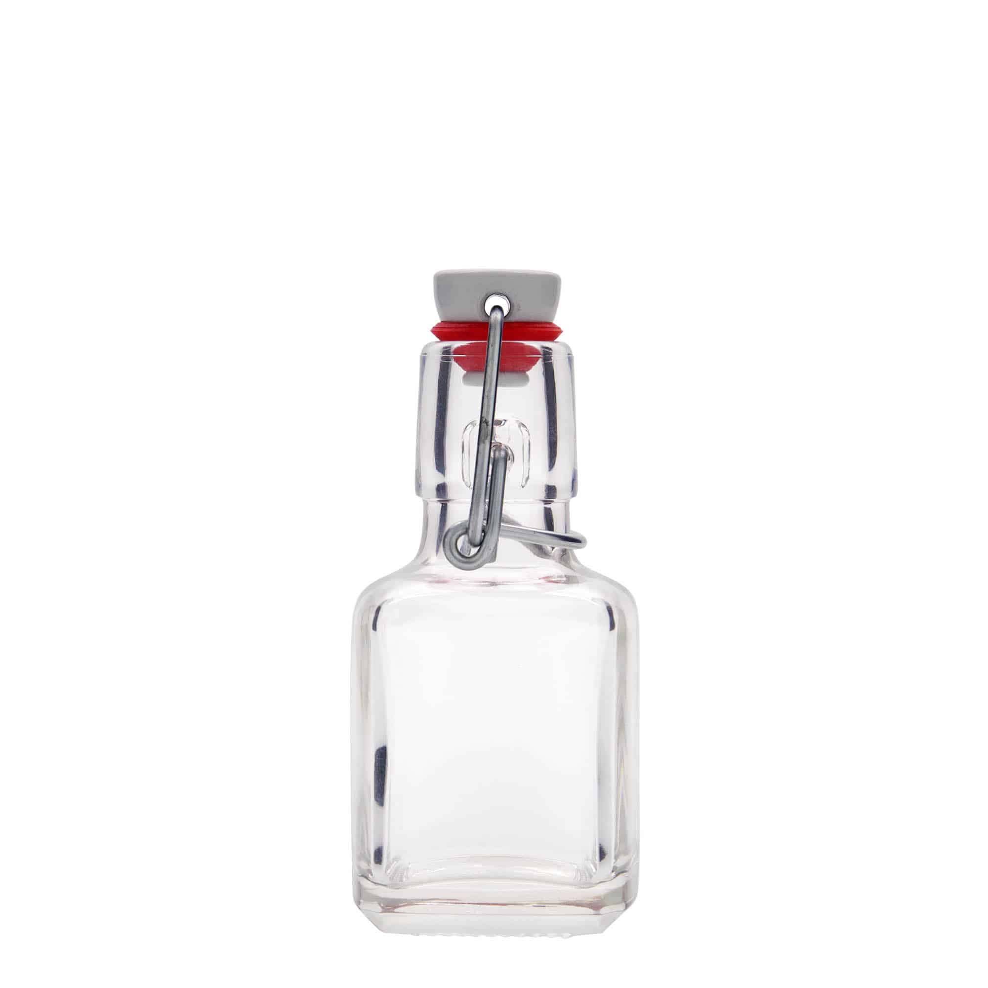 Skleněná lahev 100 ml 'Kubica', čtvercová, uzávěr: třmenový uzávěr