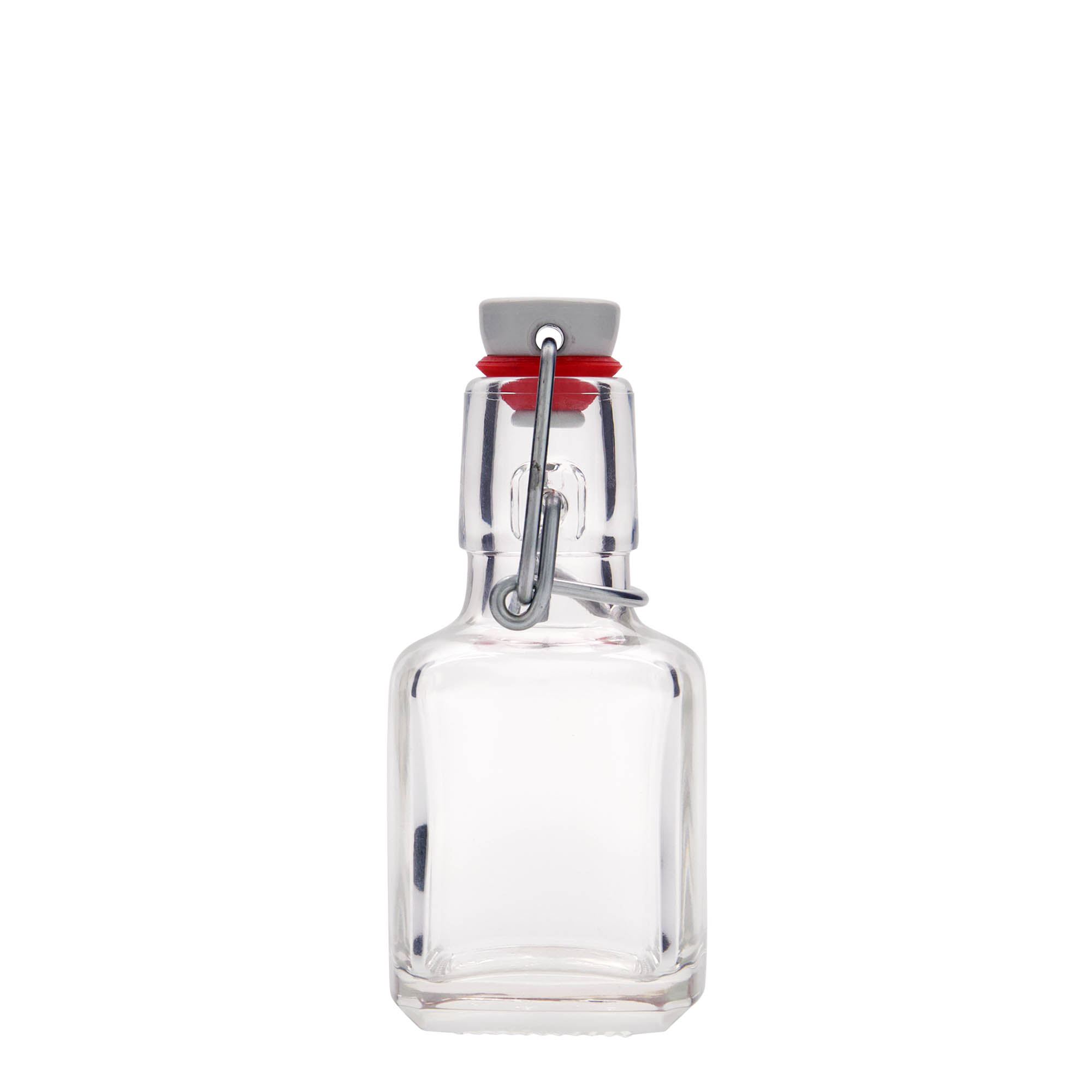 100 ml skleněná lahvička 'Kubica', čtvercová, hrdlo: pákové uzávěr