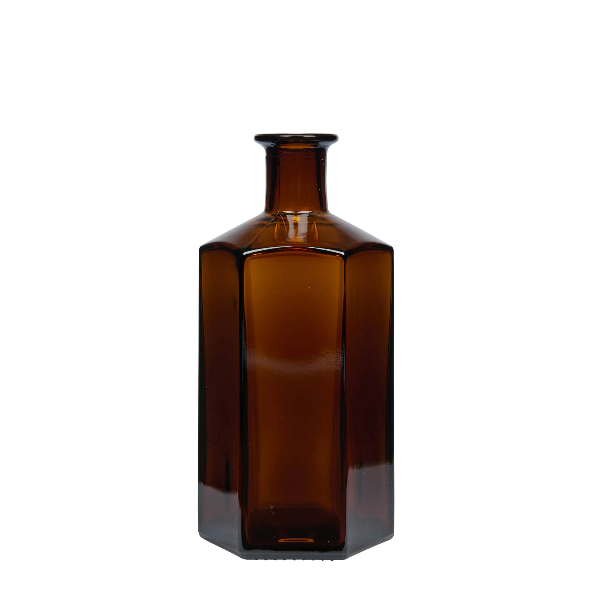 500 ml skleněná láhev lékárníka 'Jimmy', šestihranná, hnědá, hrdlo: korek 500 ml skleněná láhev lékárníka 'Jimmy', šestihranná, hnědá, hrdlo: korek