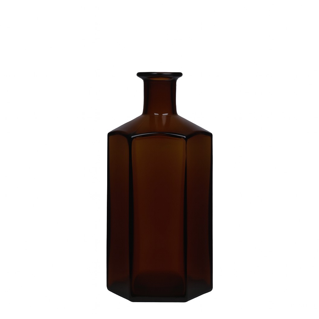 500 ml skleněná láhev lékárníka 'Jimmy', šestihranná, hnědá, hrdlo: korek