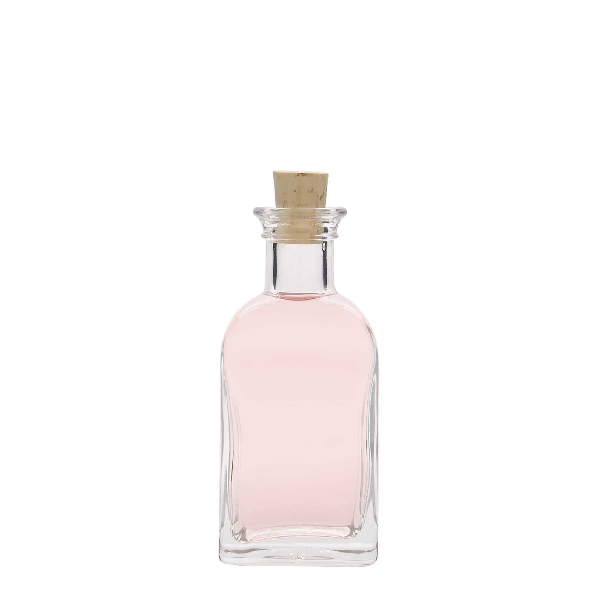 Skleněná lahev 100 ml lékárenská Carré, hranatá, uzávěr: korek