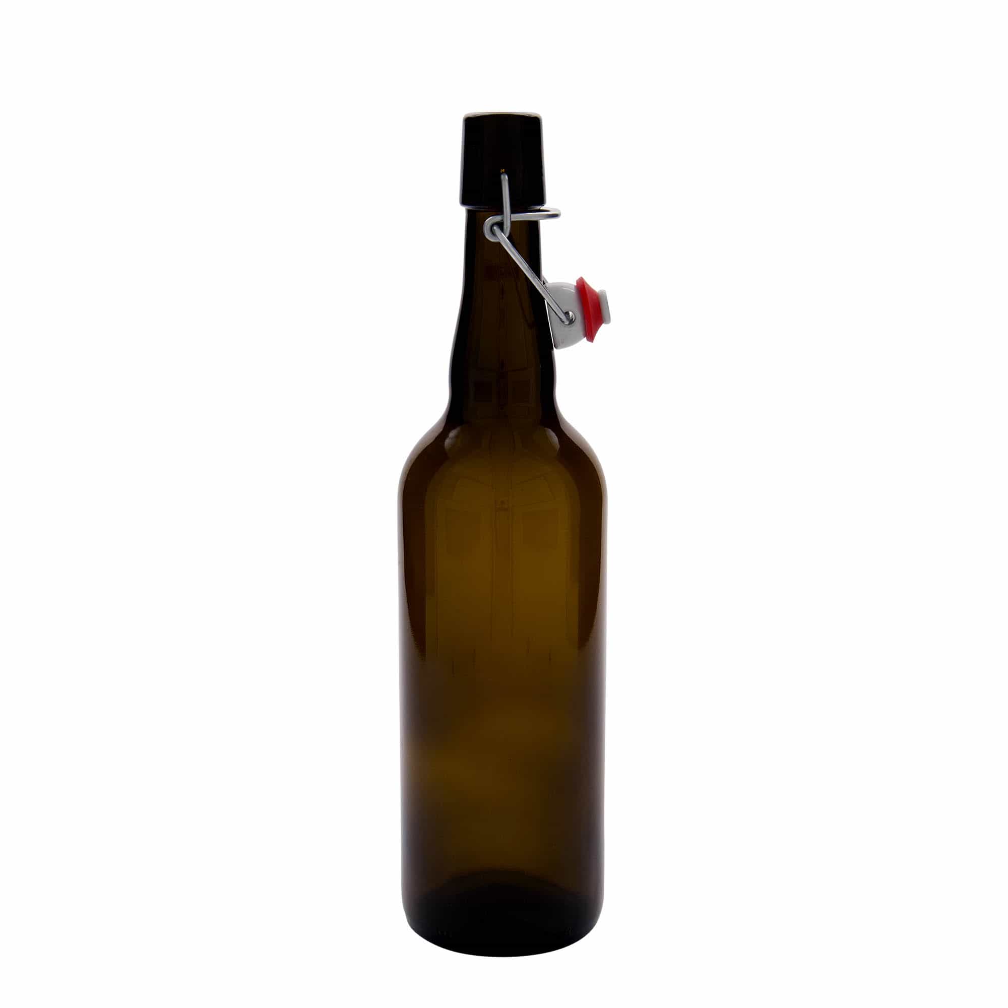 750 ml pivní láhev Belgie, sklo, hnědá, hrdlo: uzávěr s pákou
