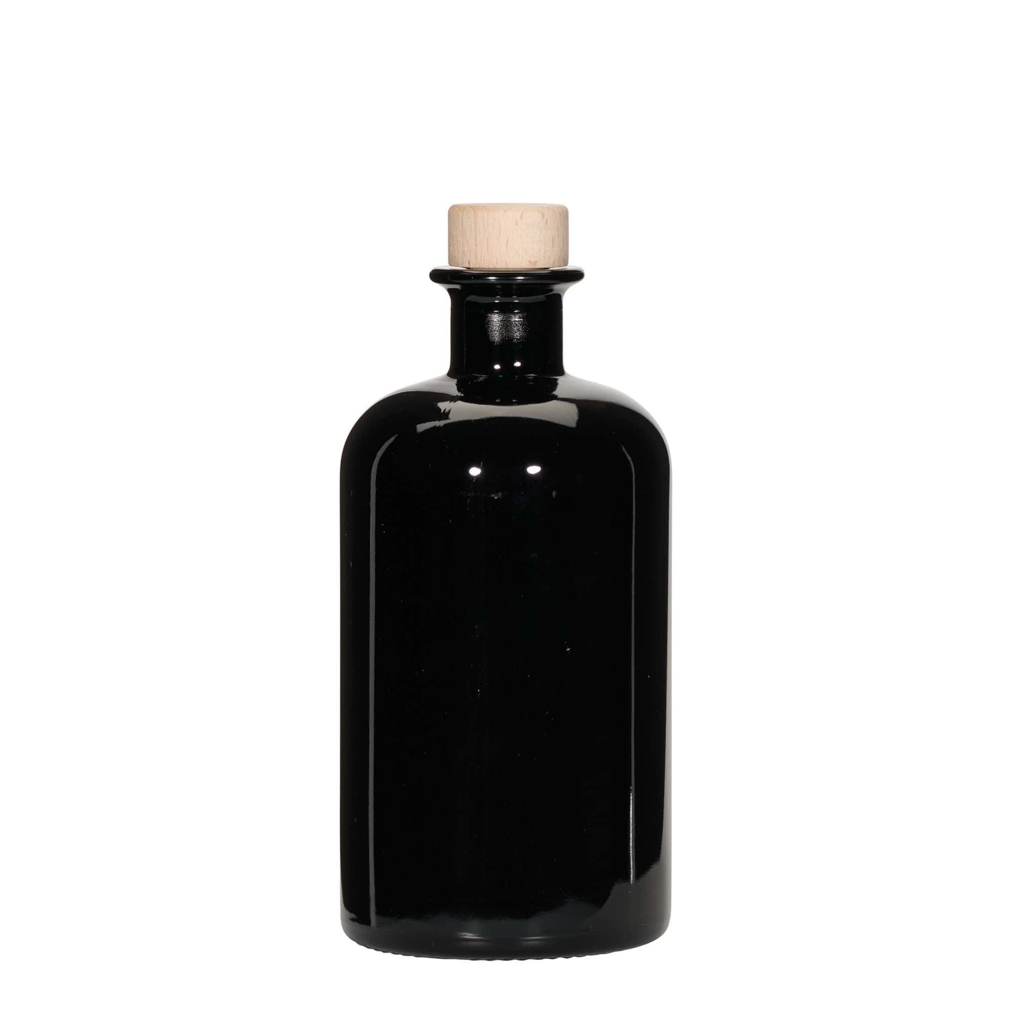 Skleněná lahev 500 ml lékárenská, černá, uzávěr: korek