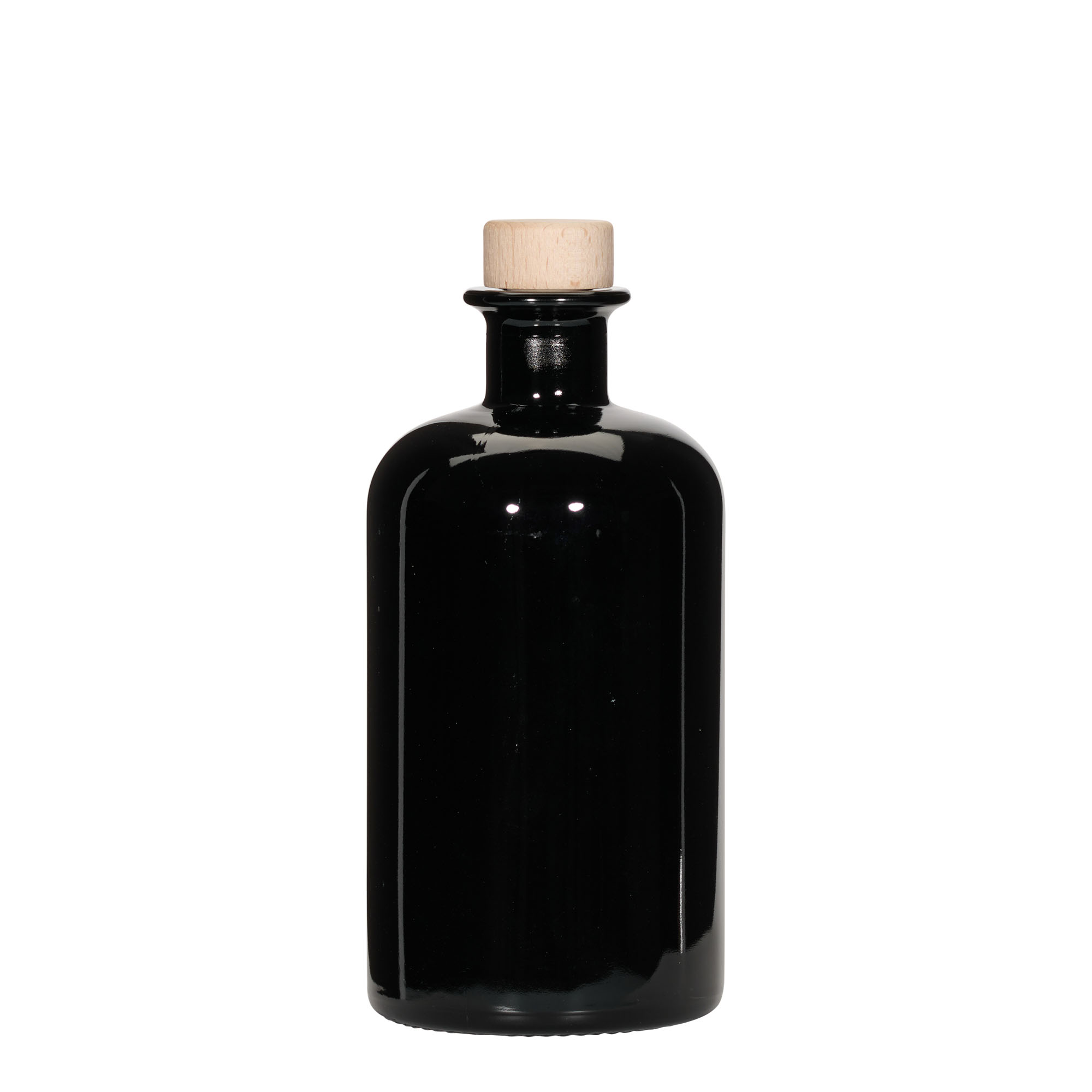 500 ml lékárenská skleněná láhev, černá, hrdlo: korek