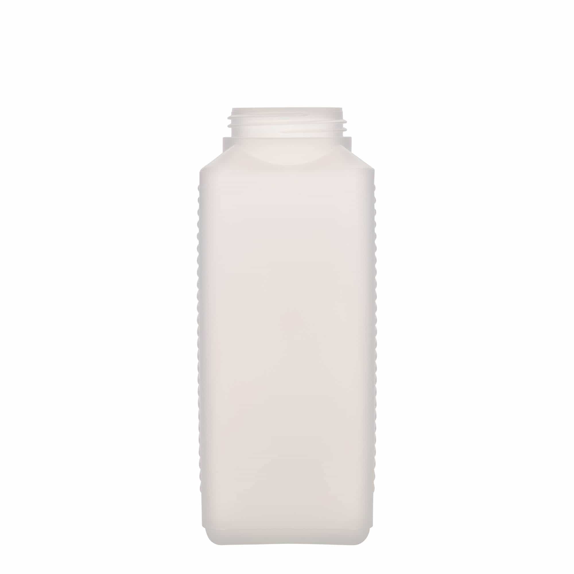 Lahev s širokým hrdlem 1000 ml, hranatá, plast HDPE, přírodní, uzávěr: DIN 60 EPE