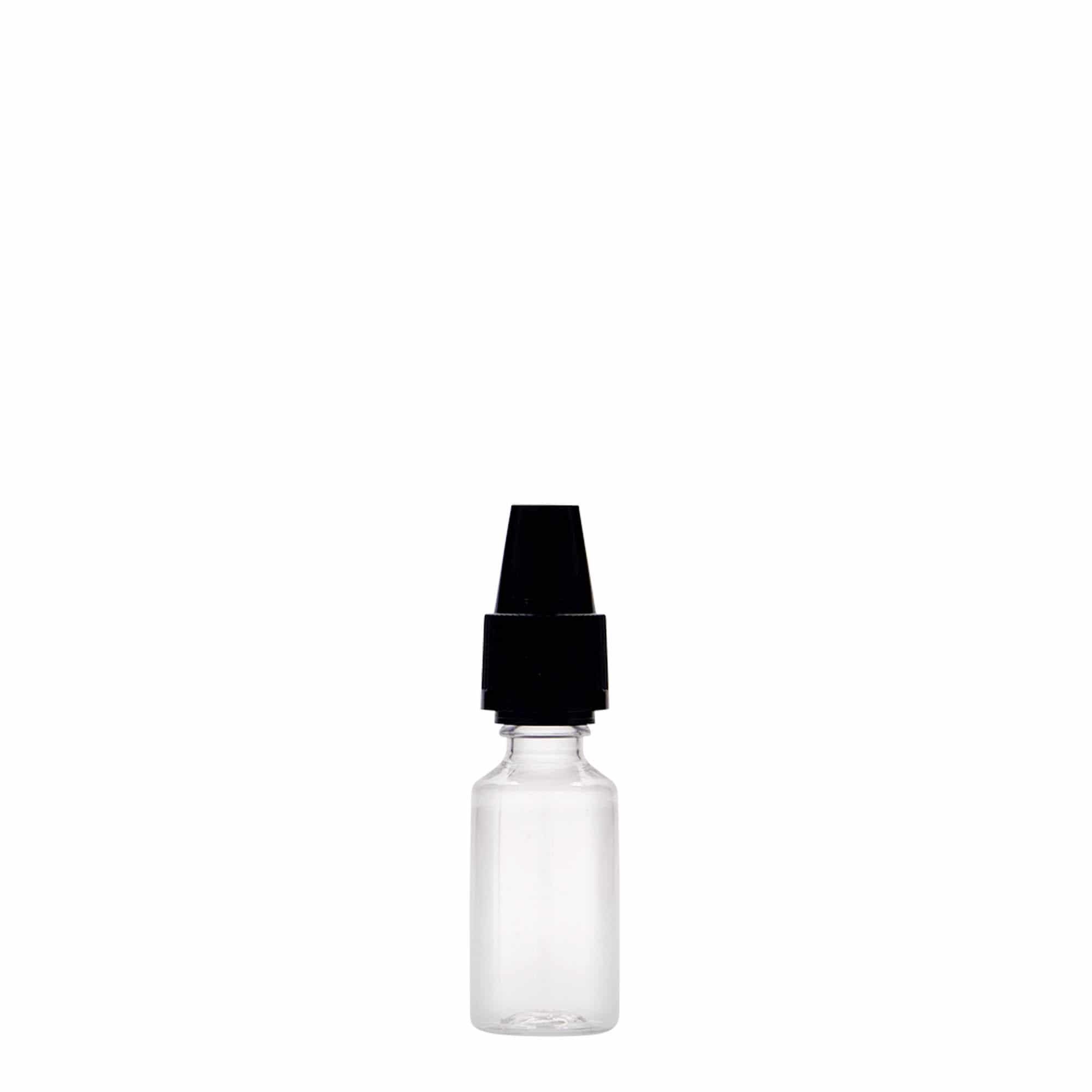 PET lahev 10 ml 'E-Liquid' s odtrhávacím kroužkem a dětskou pojistkou, plast, uzávěr: šroubovací uzávěr
