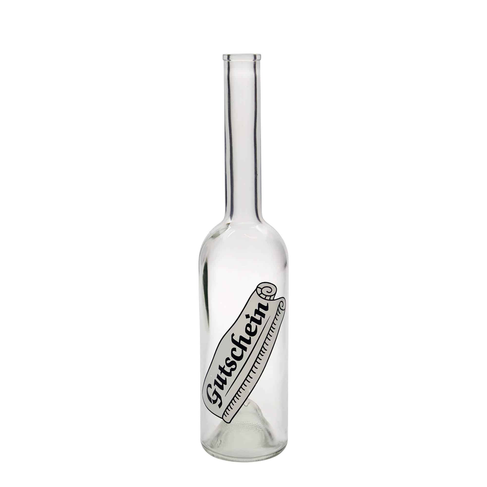 Skleněná lahev 500 ml 'Opera', motiv: Poukázka, uzávěr: korek Skleněná lahev 500 ml 'Opera', motiv: Poukázka, uzávěr: korek