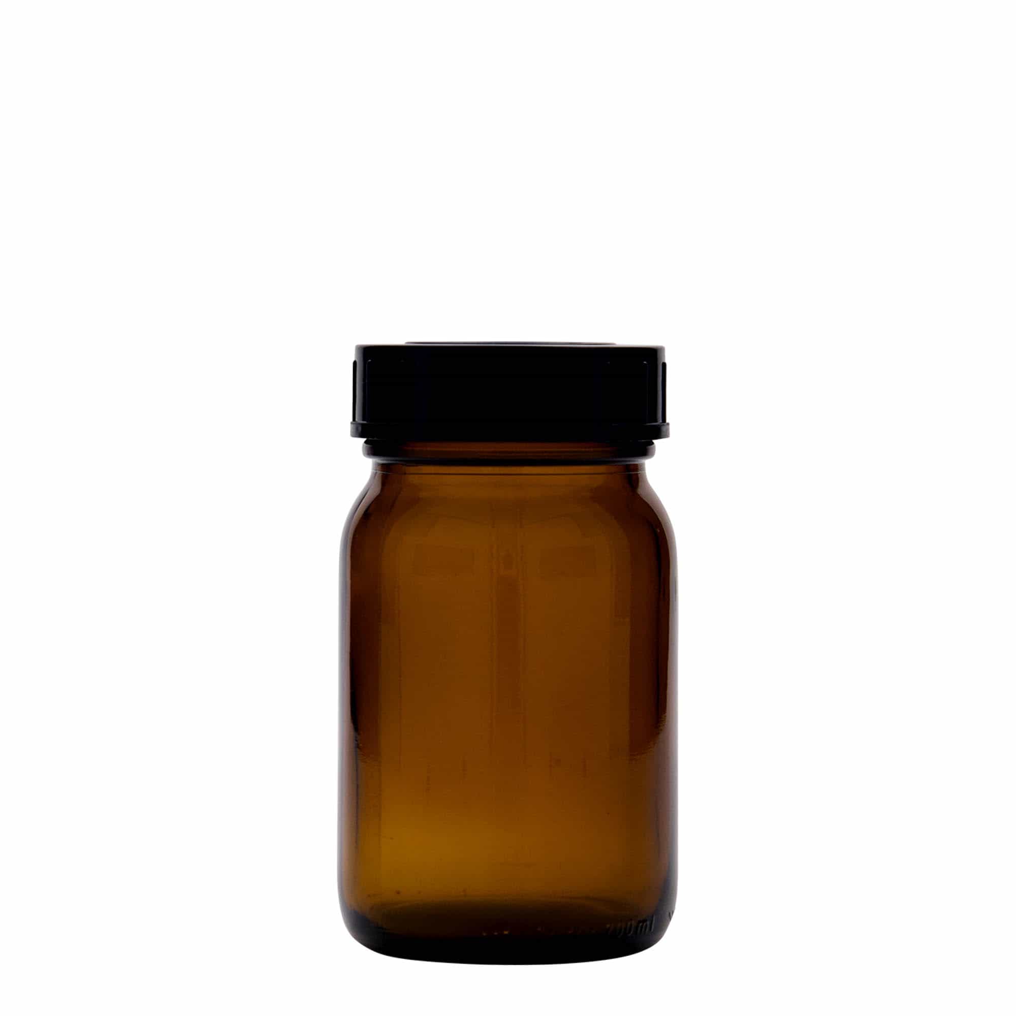 Sklenice s širokým hrdlem 200 ml, hnědá, uzávěr: DIN 55