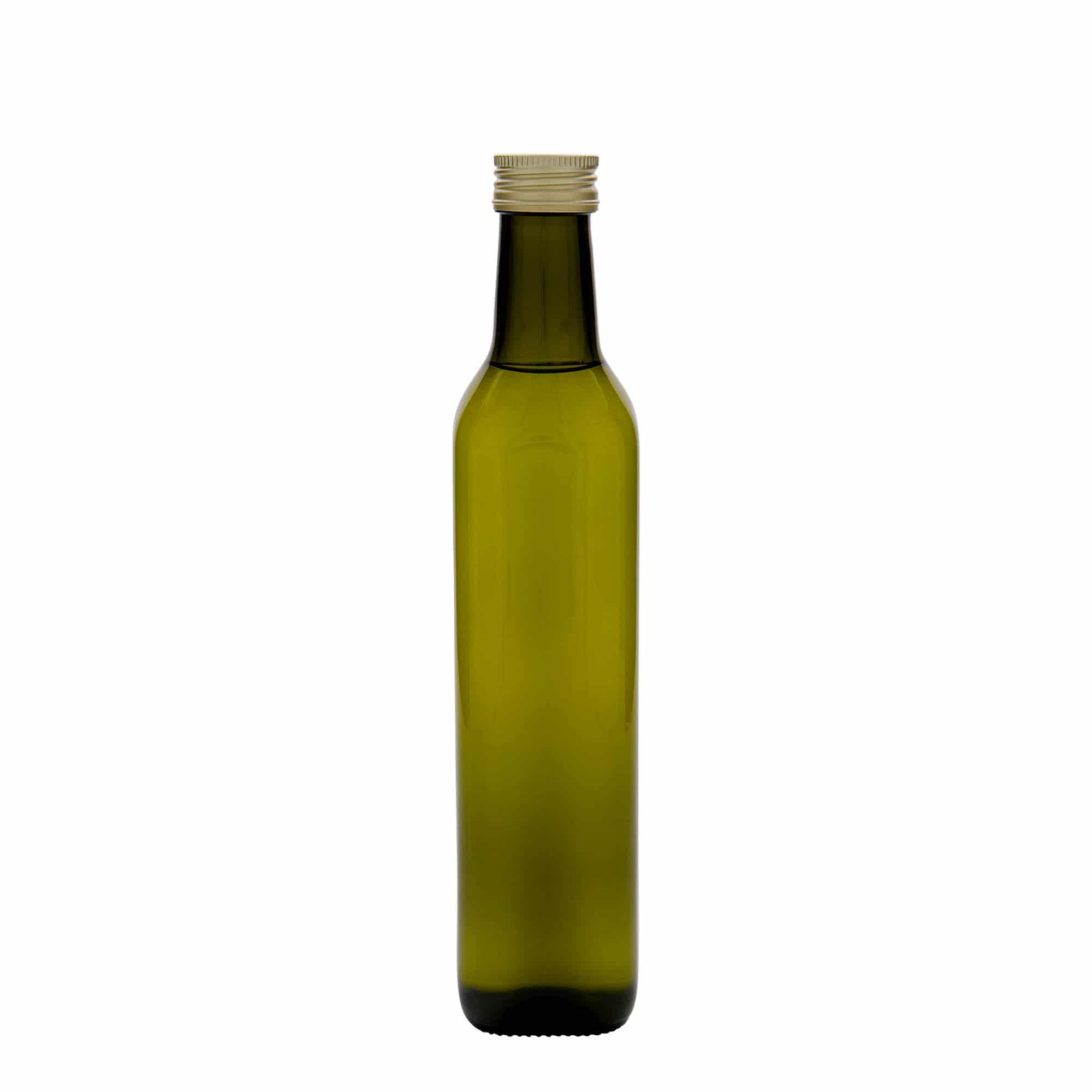 500 ml skleněná láhev 'Marasca', čtvercová, antik zelená, hrdlo: PP 31,5