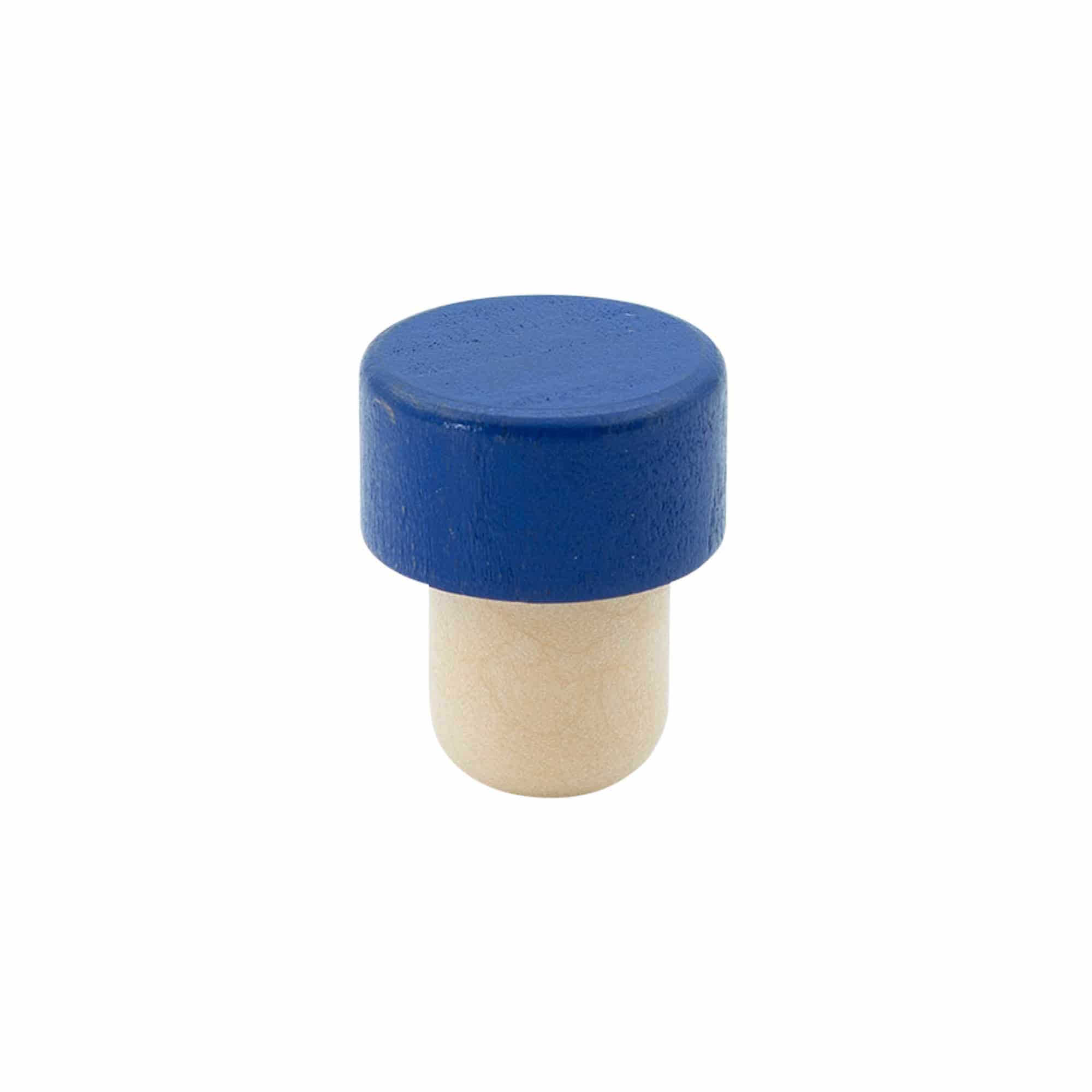 Korek s úchytem 19 mm, dřevo, modrý, pro uzávěr: korek Korek s úchytem 19 mm, dřevo, modrý, pro uzávěr: korek