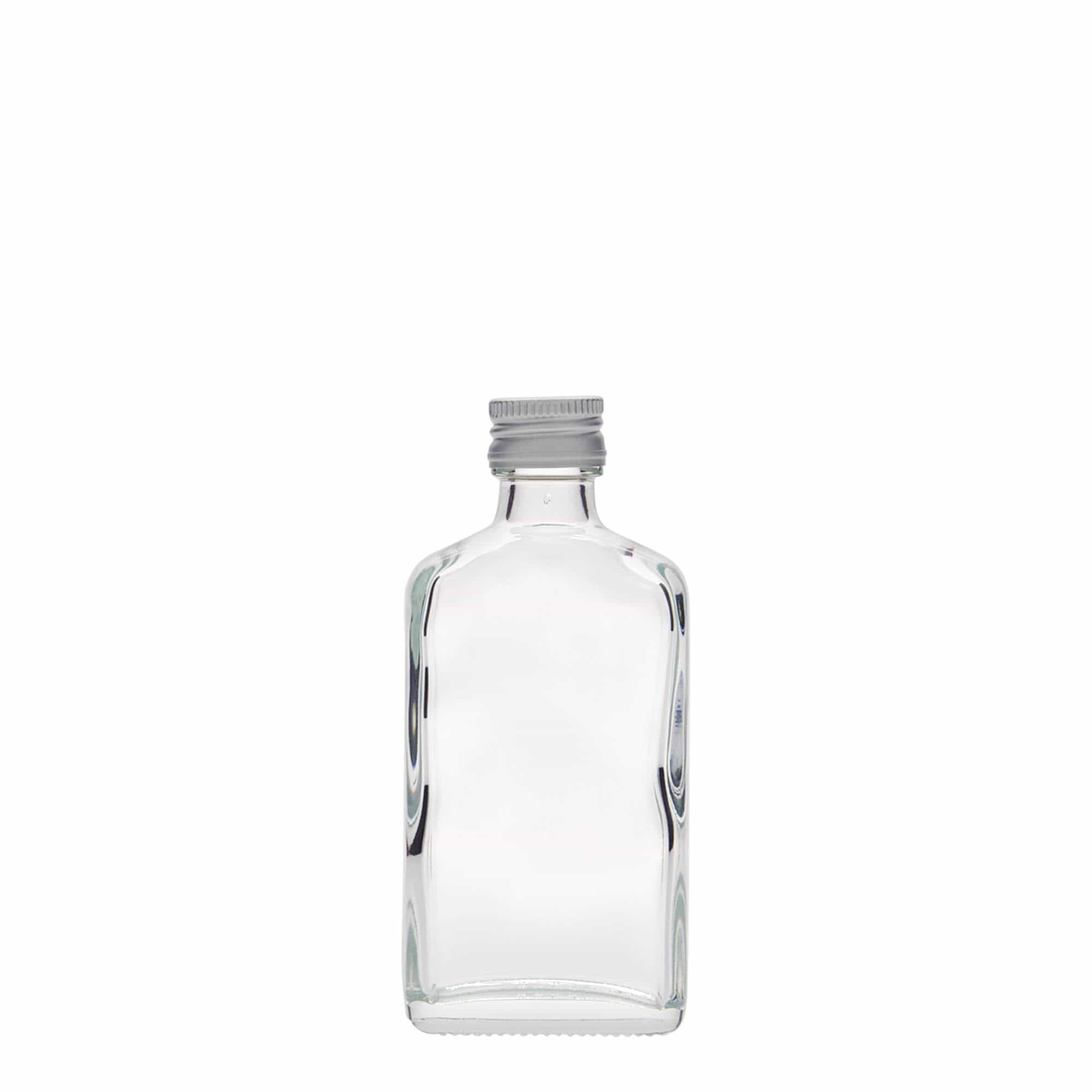 50 ml kapesní lahvička, obdélníková, sklo, hrdlo: PP 18