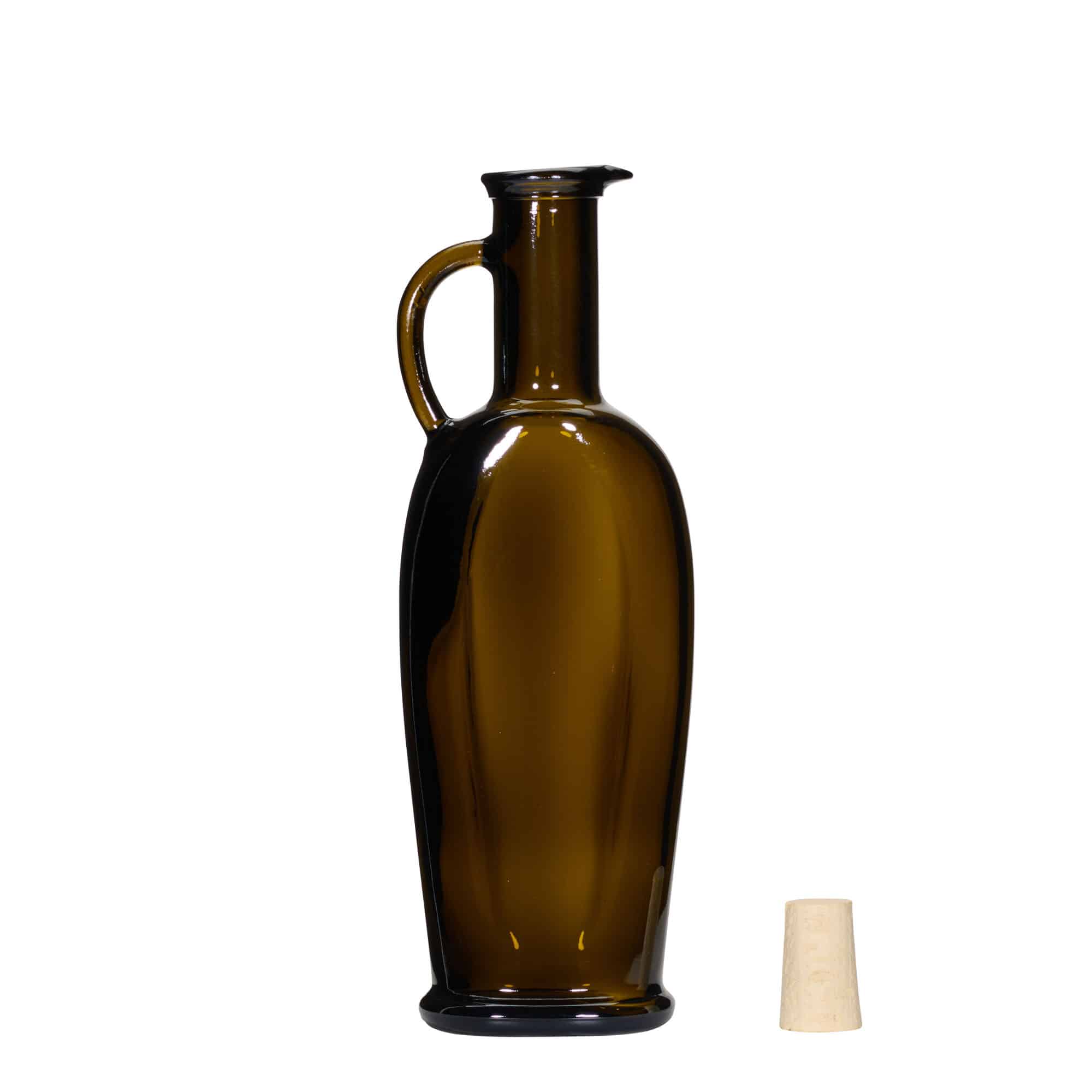 Skleněná lahev 250 ml 'Eleganta', oválná, starožitná zelená, uzávěr: korek