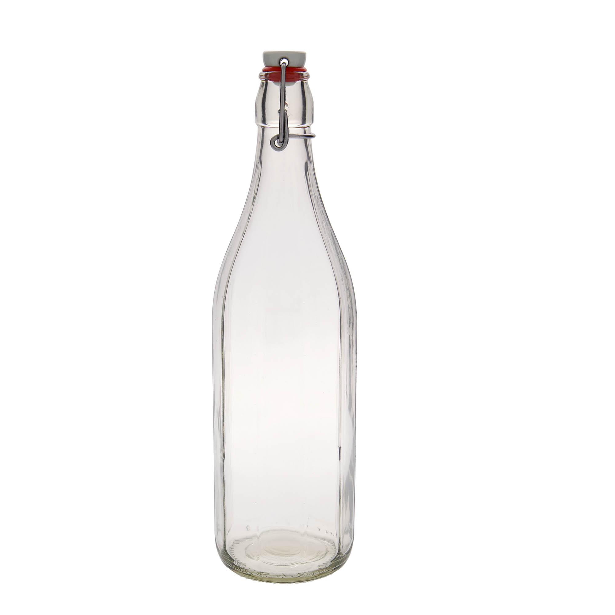 1.000 ml skleněná láhev „Bravo“, desetiboká, hrdlo: uzávěr s pákou