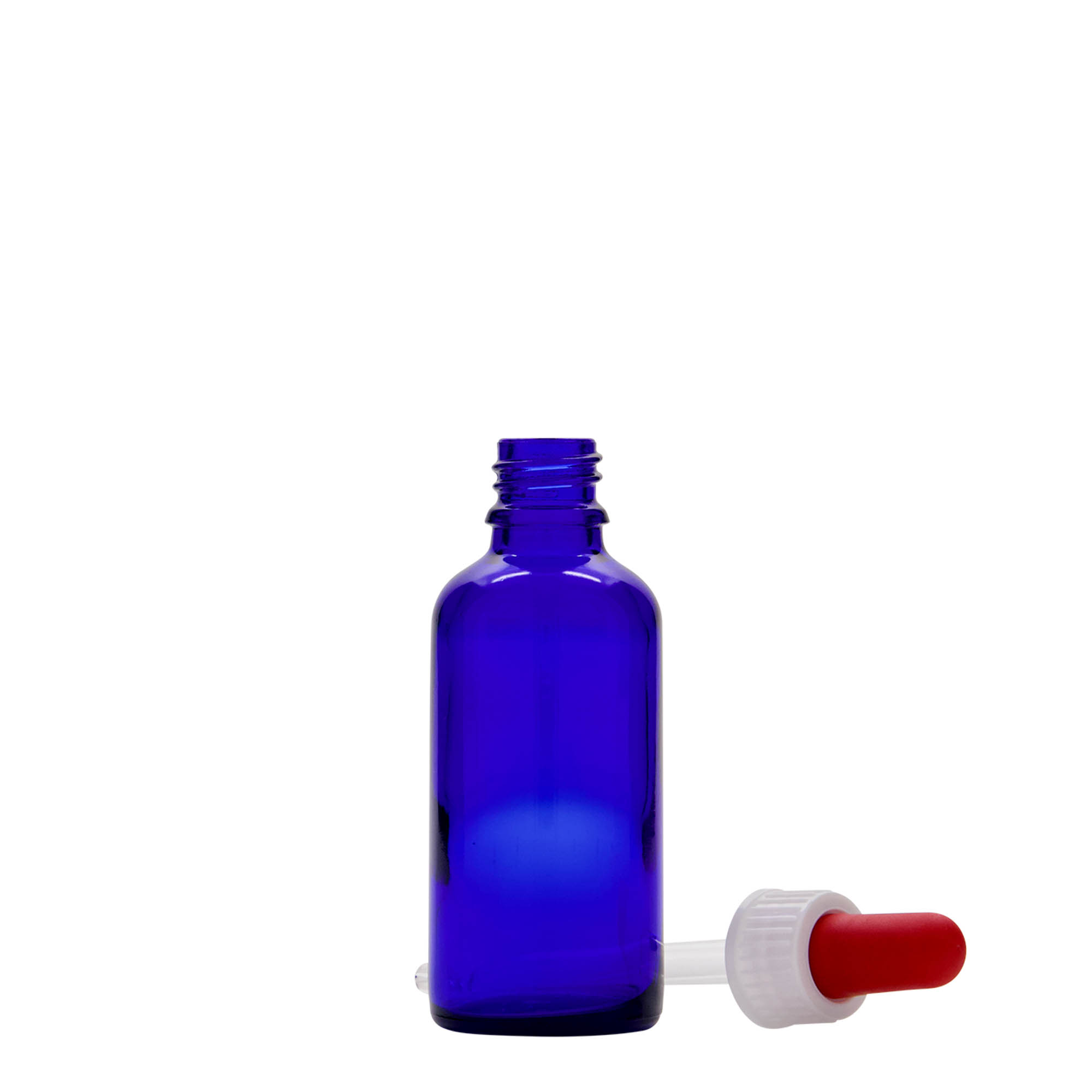 Lahvička na léky s pipetou 50 ml, sklo, královská modř - červená, ústí: DIN 18