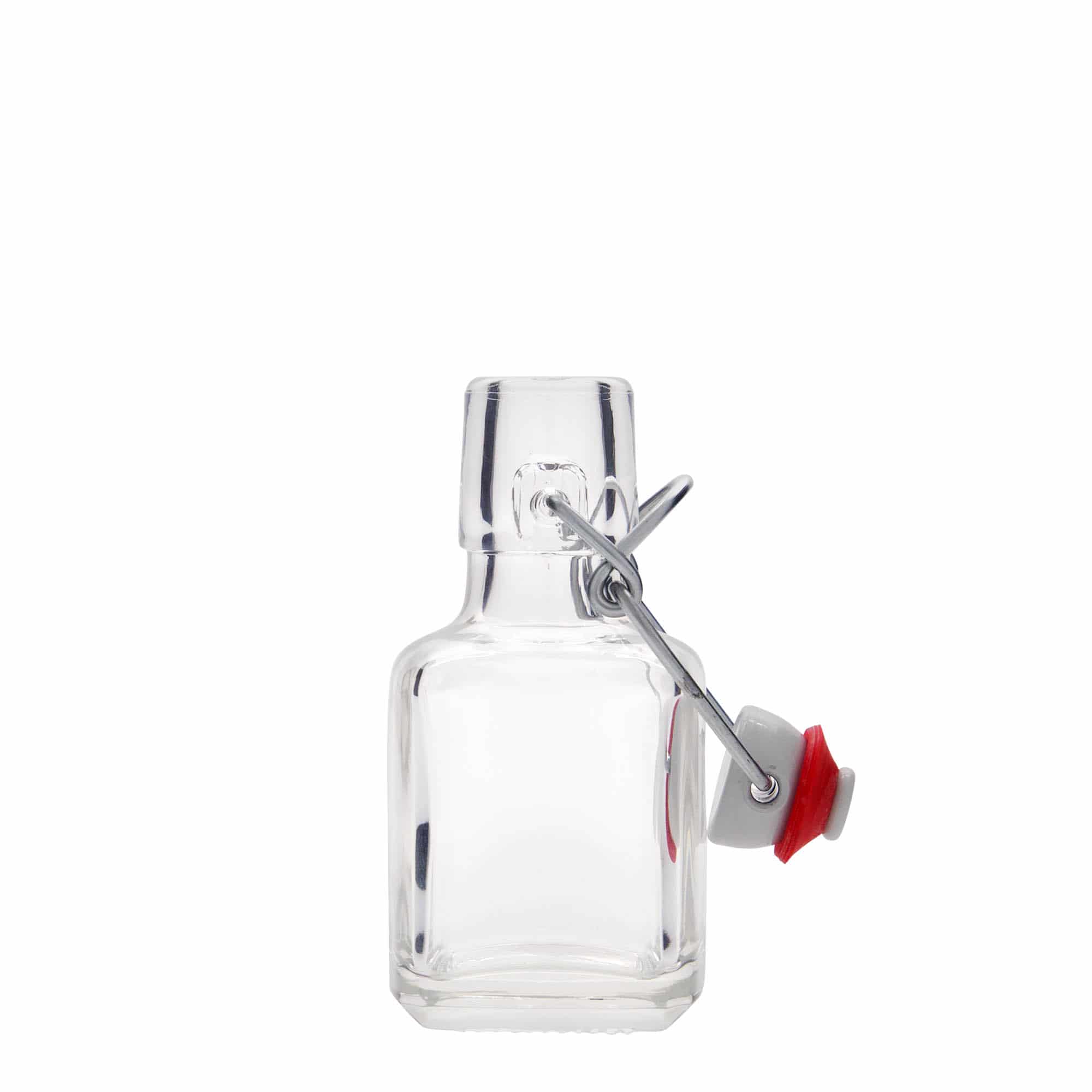 Skleněná lahev 100 ml 'Kubica', čtvercová, uzávěr: třmenový uzávěr Skleněná lahev 100 ml 'Kubica', čtvercová, uzávěr: třmenový uzávěr