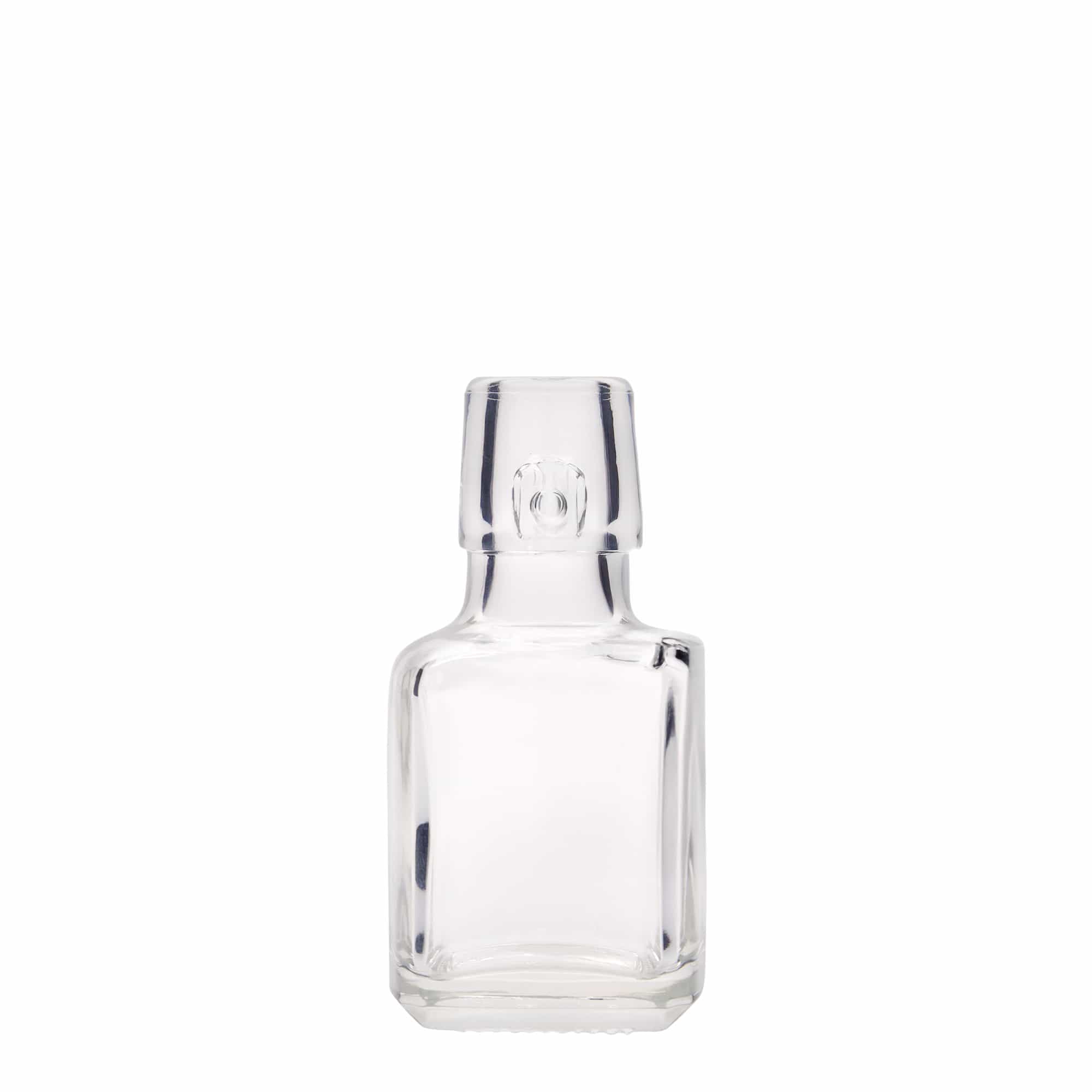 100 ml skleněná lahvička 'Kubica', čtvercová, hrdlo: pákové uzávěr 100 ml skleněná lahvička 'Kubica', čtvercová, hrdlo: pákové uzávěr