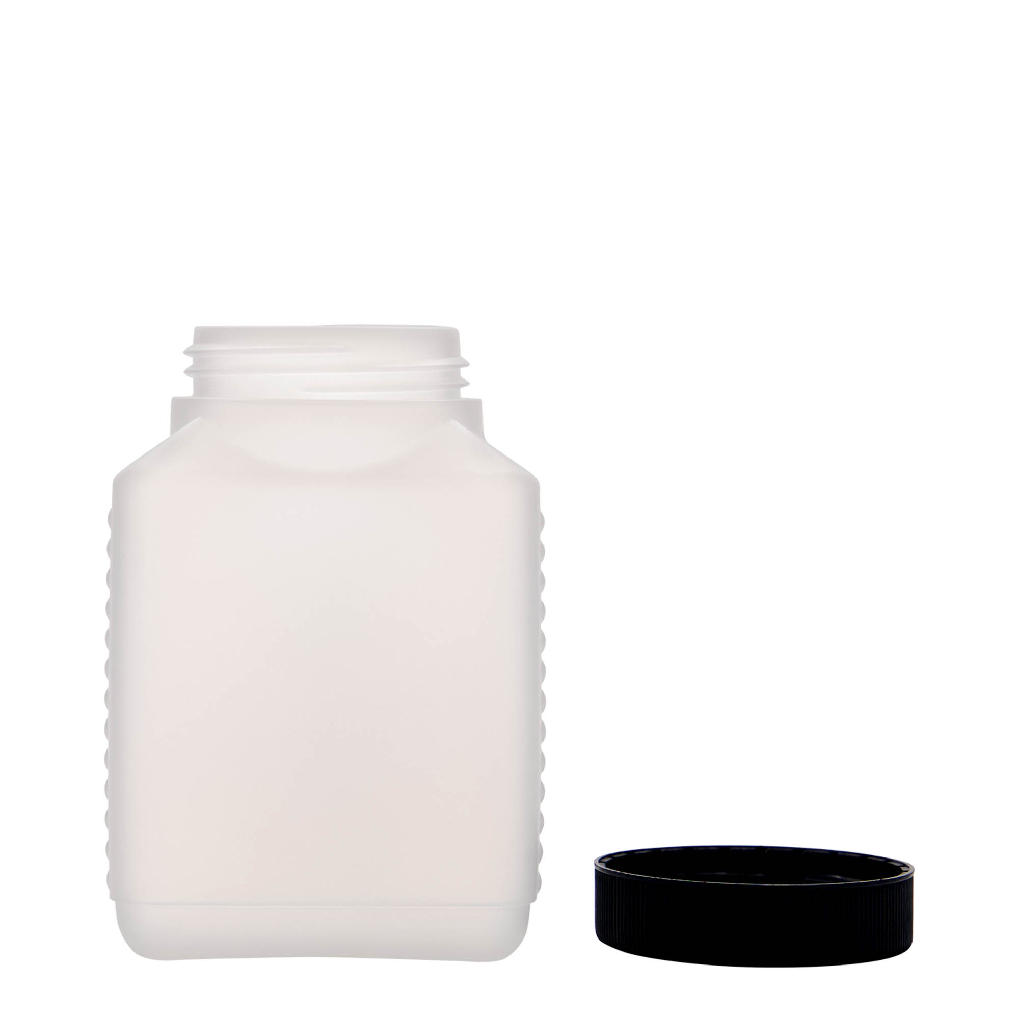 500 ml láhev s širokým hrdlem, obdélníková, HDPE plast, přírodní, hrdlo: DIN 60 EPE
