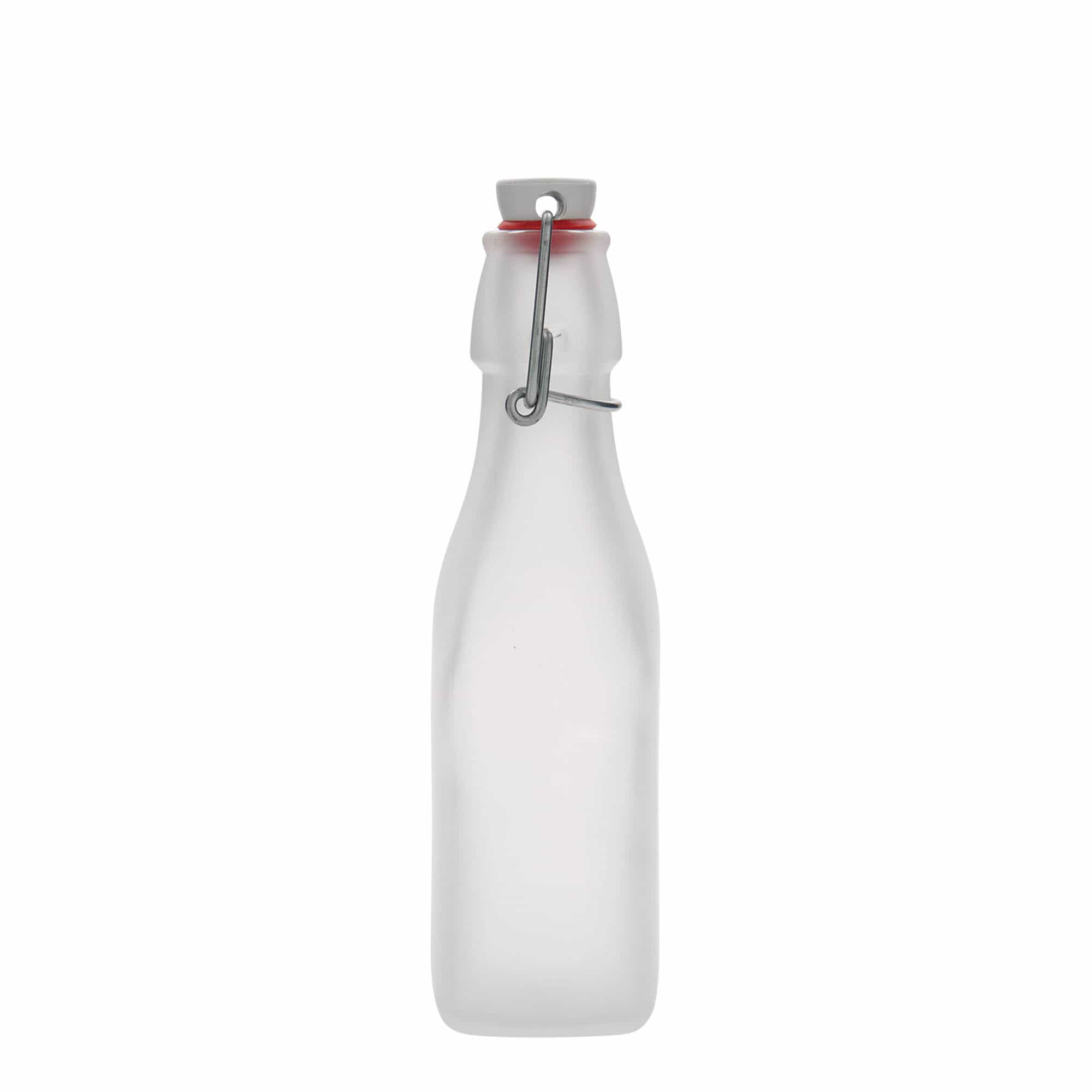 250 ml skleněná láhev 'Swing, čtvercová, bílá, hrdlo: závěsný uzávěr'