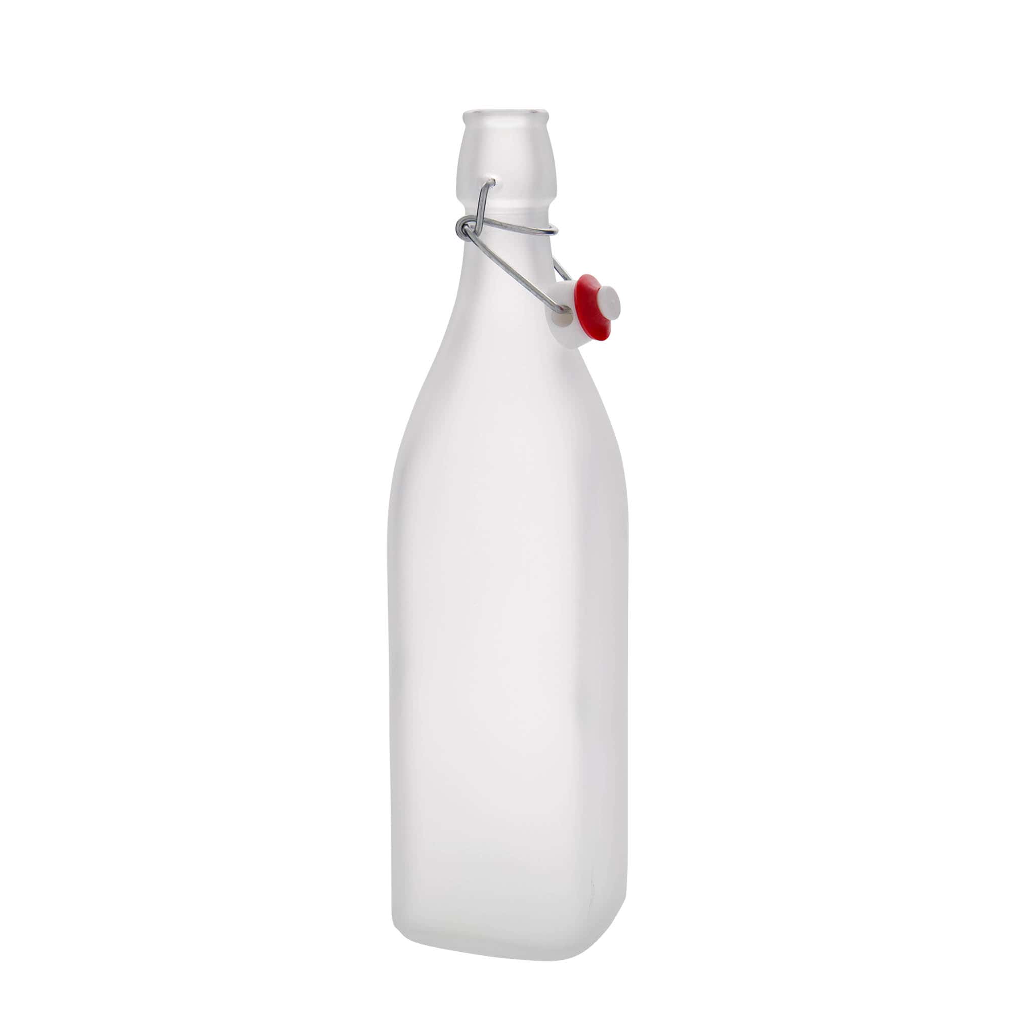1.000 ml skleněná láhev 'Swing, čtvercová, matná, hrdlo: závěsný uzávěr 1.000 ml skleněná láhev 'Swing, čtvercová, matná, hrdlo: závěsný uzávěr
