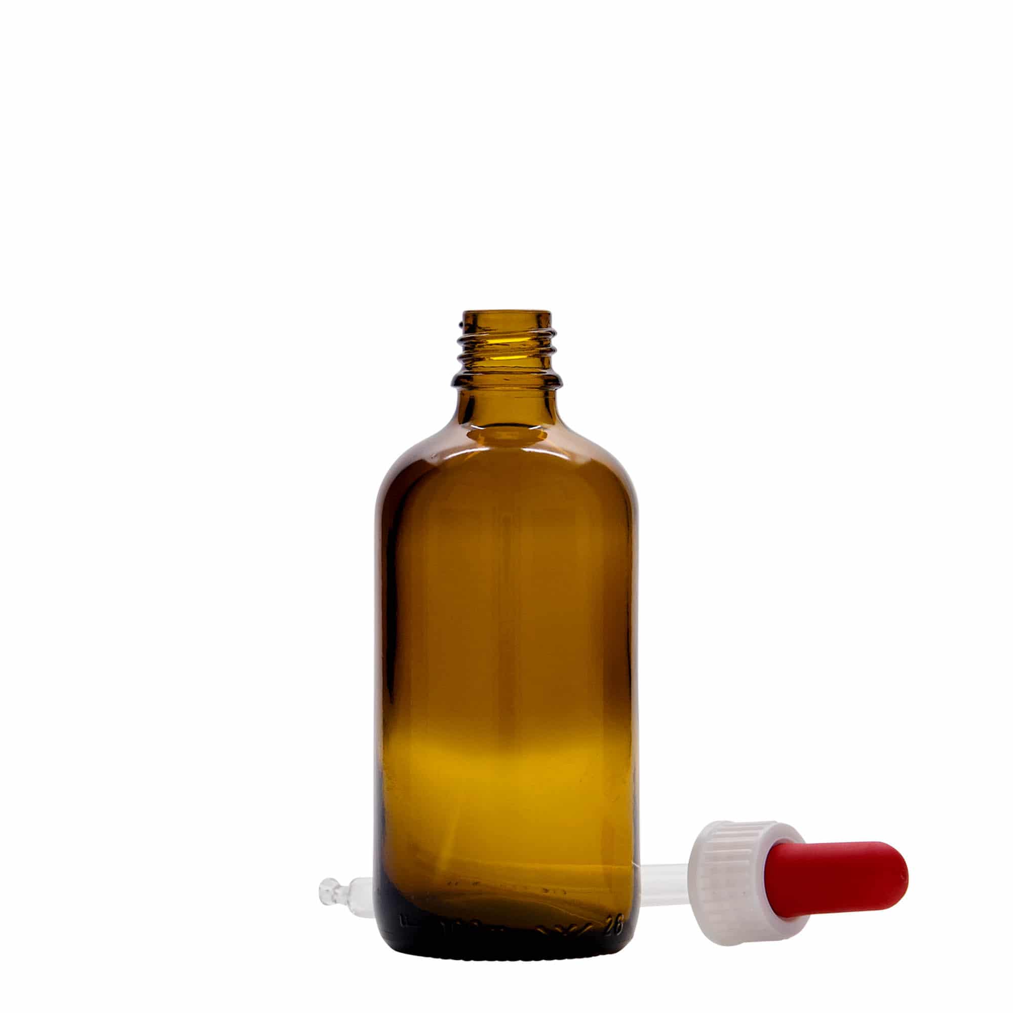 100 ml kapátková lahvička lékařská, sklo, hnědo-červená, hrdlo: DIN 18
