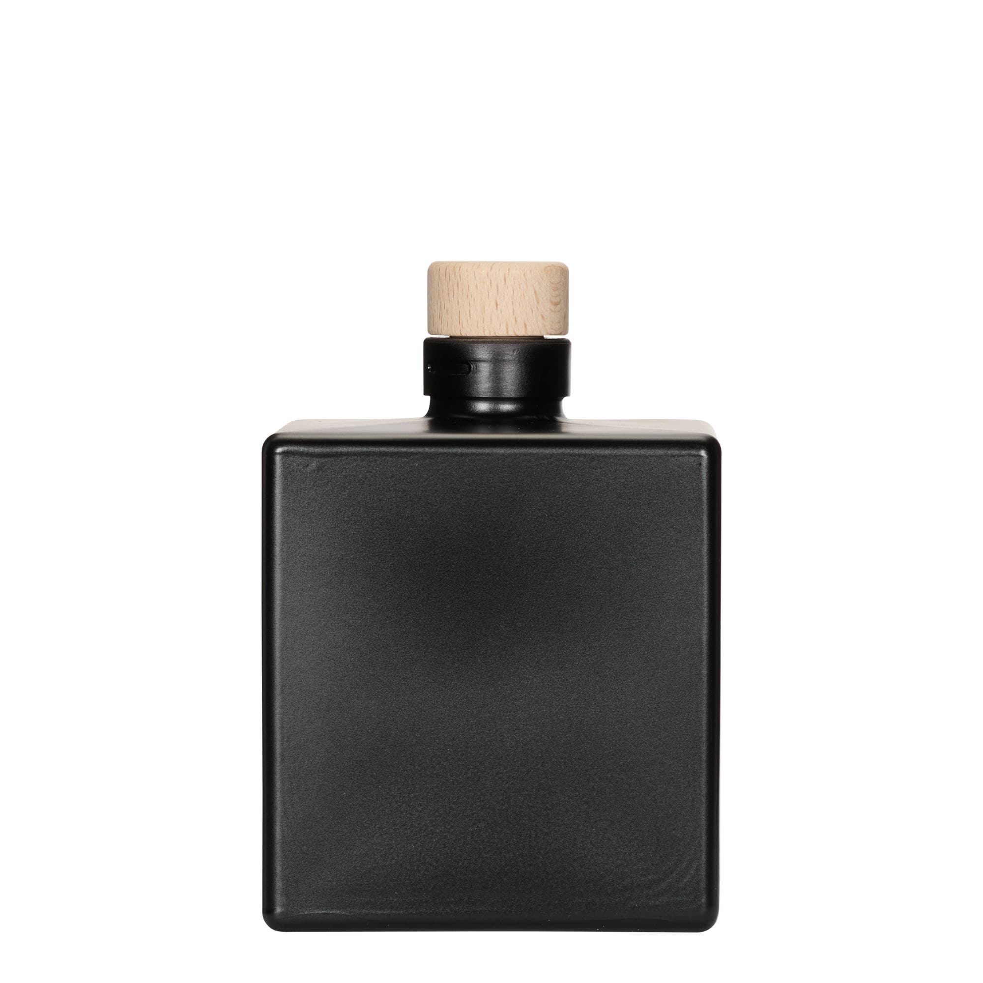 500 ml skleněná láhev 'Cube', čtvercová, černá, hrdlo: korek
