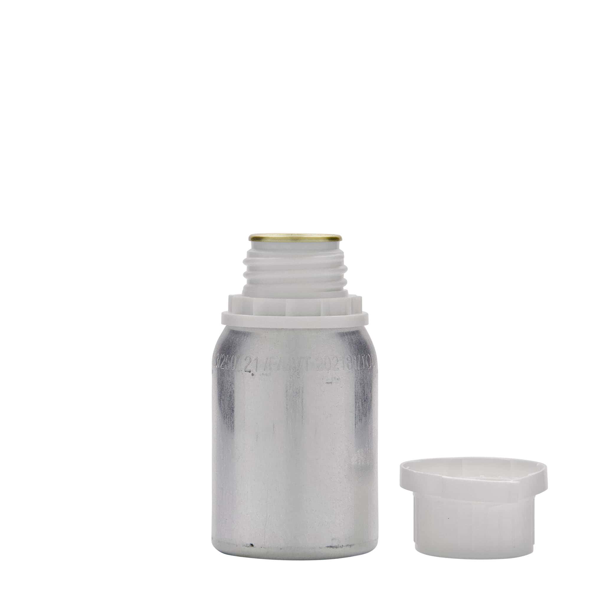 125 ml hliníková láhev, kov, stříbrná, hrdlo: DIN 32