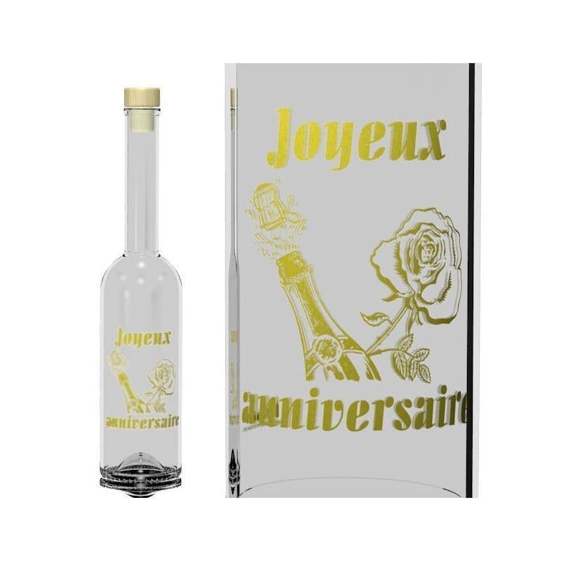 Skleněná lahev 500 ml 'Opera', motiv: Joyeux Anniversaire, uzávěr: korek