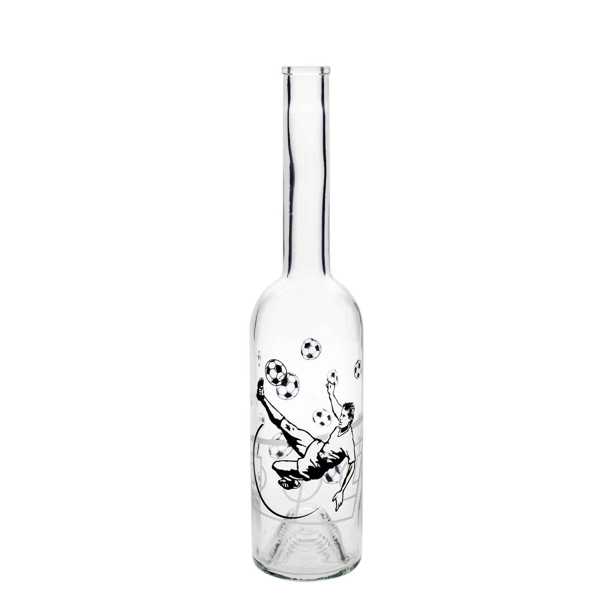 Skleněná lahev 500 ml 'Opera', motiv: Fotbalista, uzávěr: korek Skleněná lahev 500 ml 'Opera', motiv: Fotbalista, uzávěr: korek