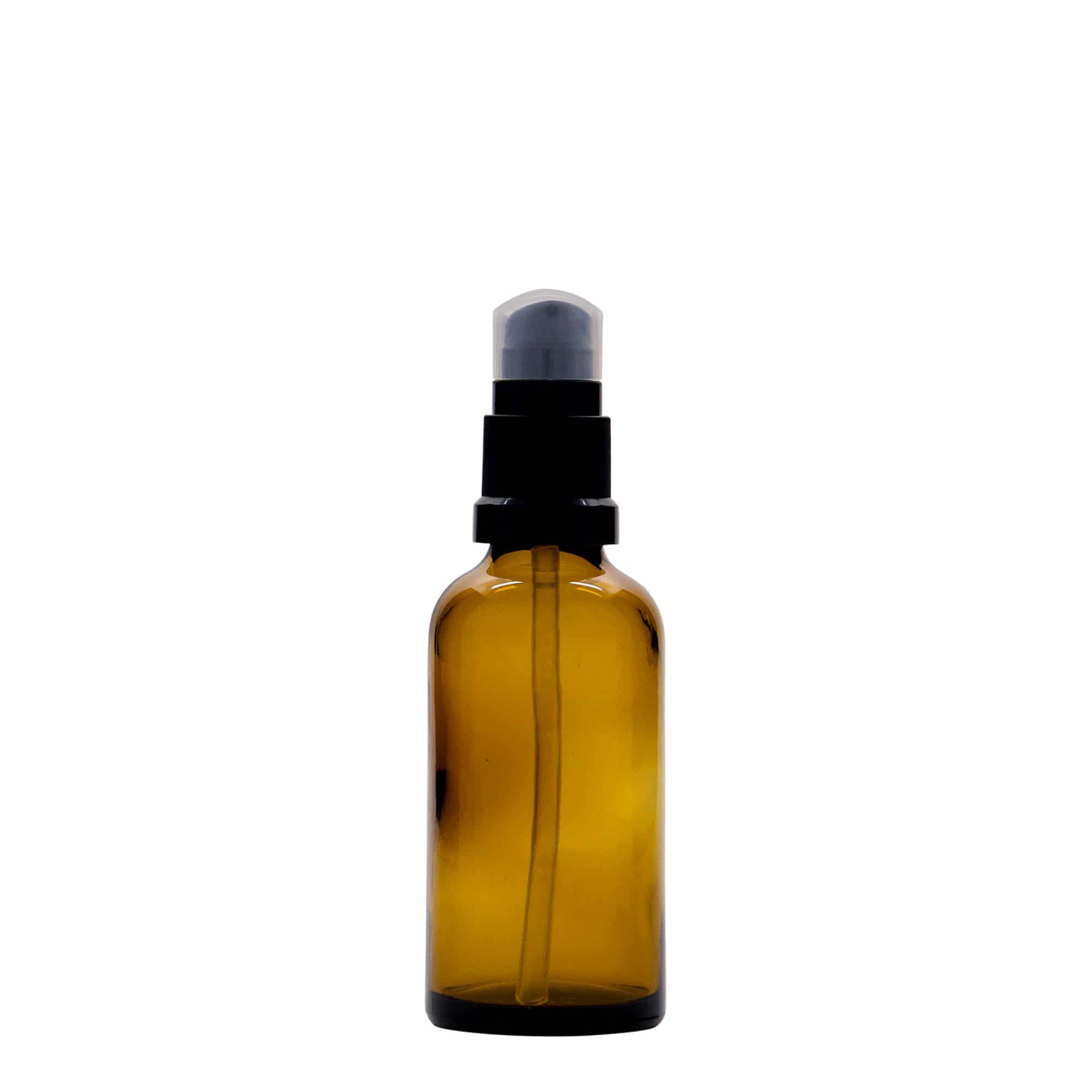 50 ml lékovka s dávkovačem na lotion, sklo, hnědá, hrdlo: DIN 18